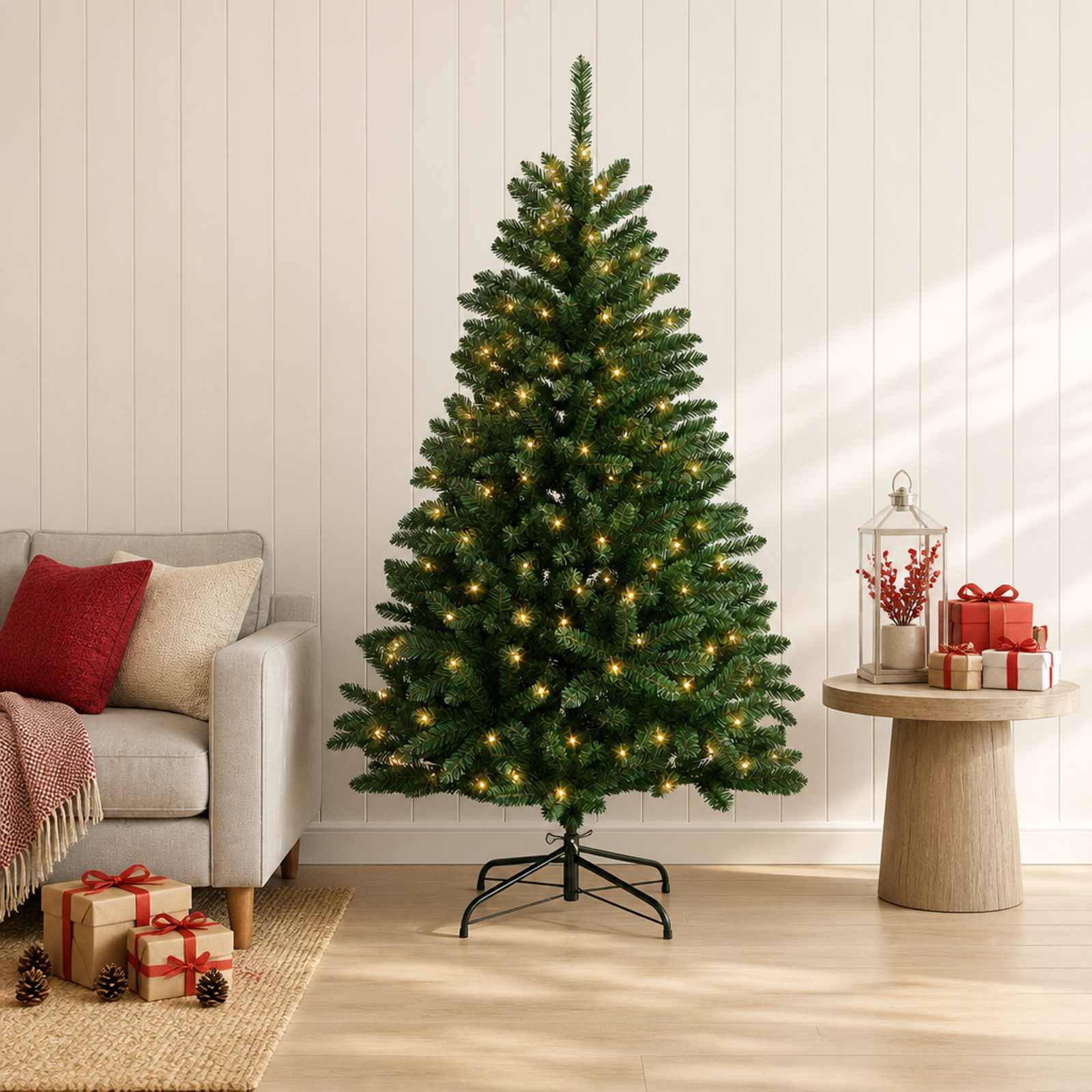 vidaXL Kunstigt Hinged Juletræ 150 cm 150 LED'er Varm hvid stål