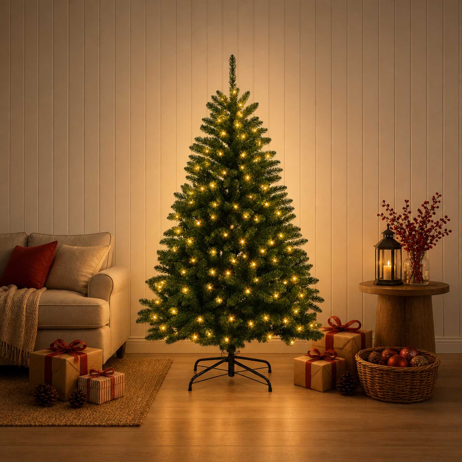 vidaXL Kunstigt Hinged Juletræ 180 cm 300 LED'er Varm hvid stål