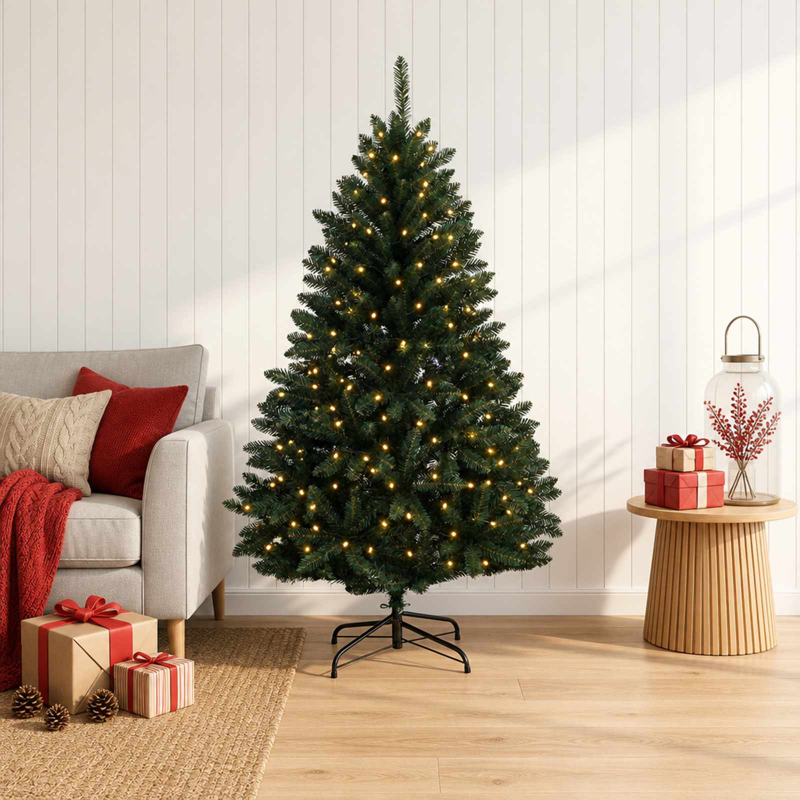 Umetno Zložljivo Božično Drevo 120 cm 150 LED Toplo bela PVC