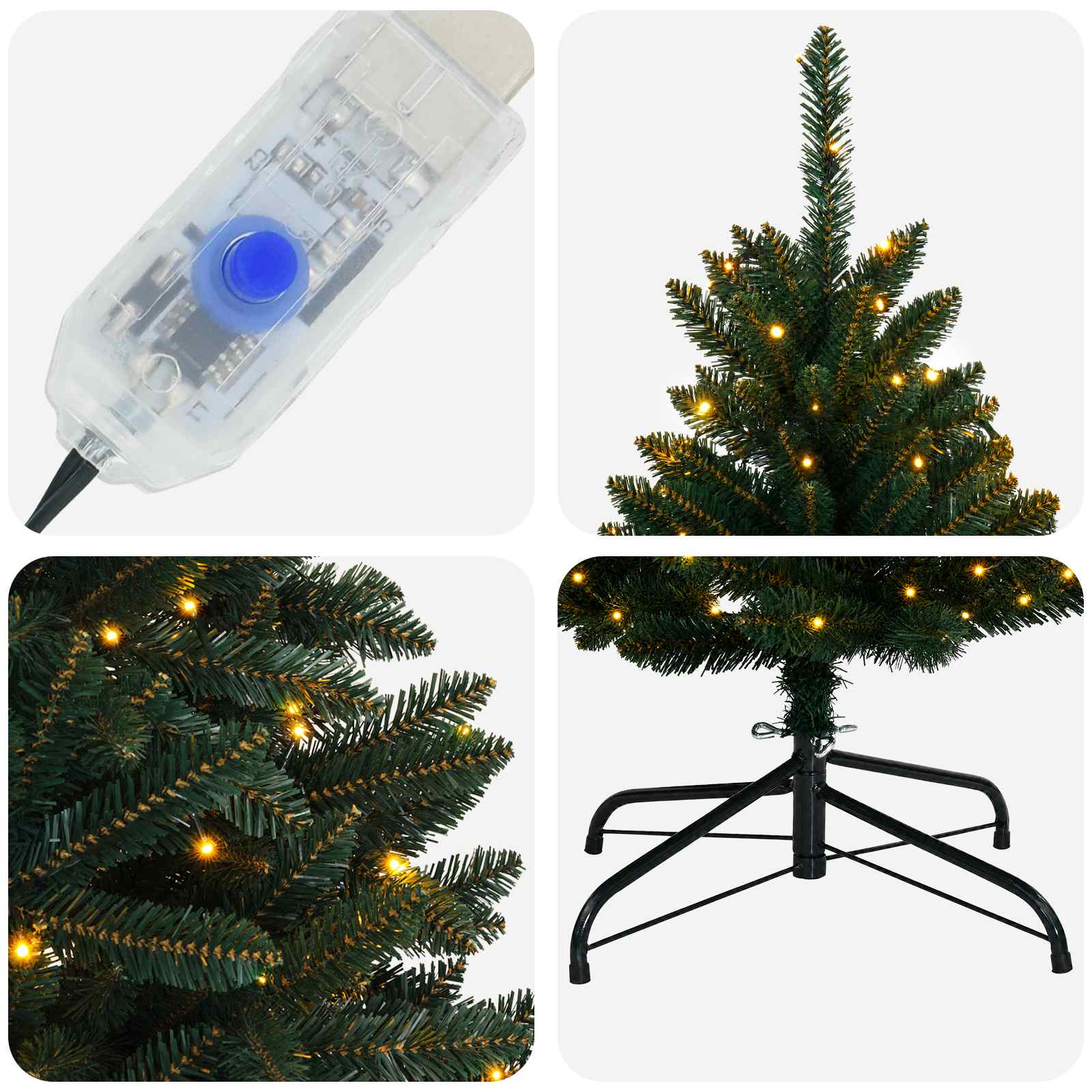 Umetno Zložljivo Božično Drevo 120 cm 150 LED Toplo bela PVC