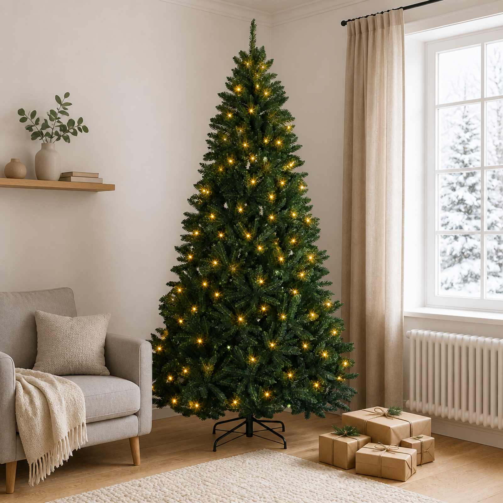 vidaXL Kunstmatige Inklapbare Kerstboom 210 cm 400 LED's Warmwit PVC groen, foto 2