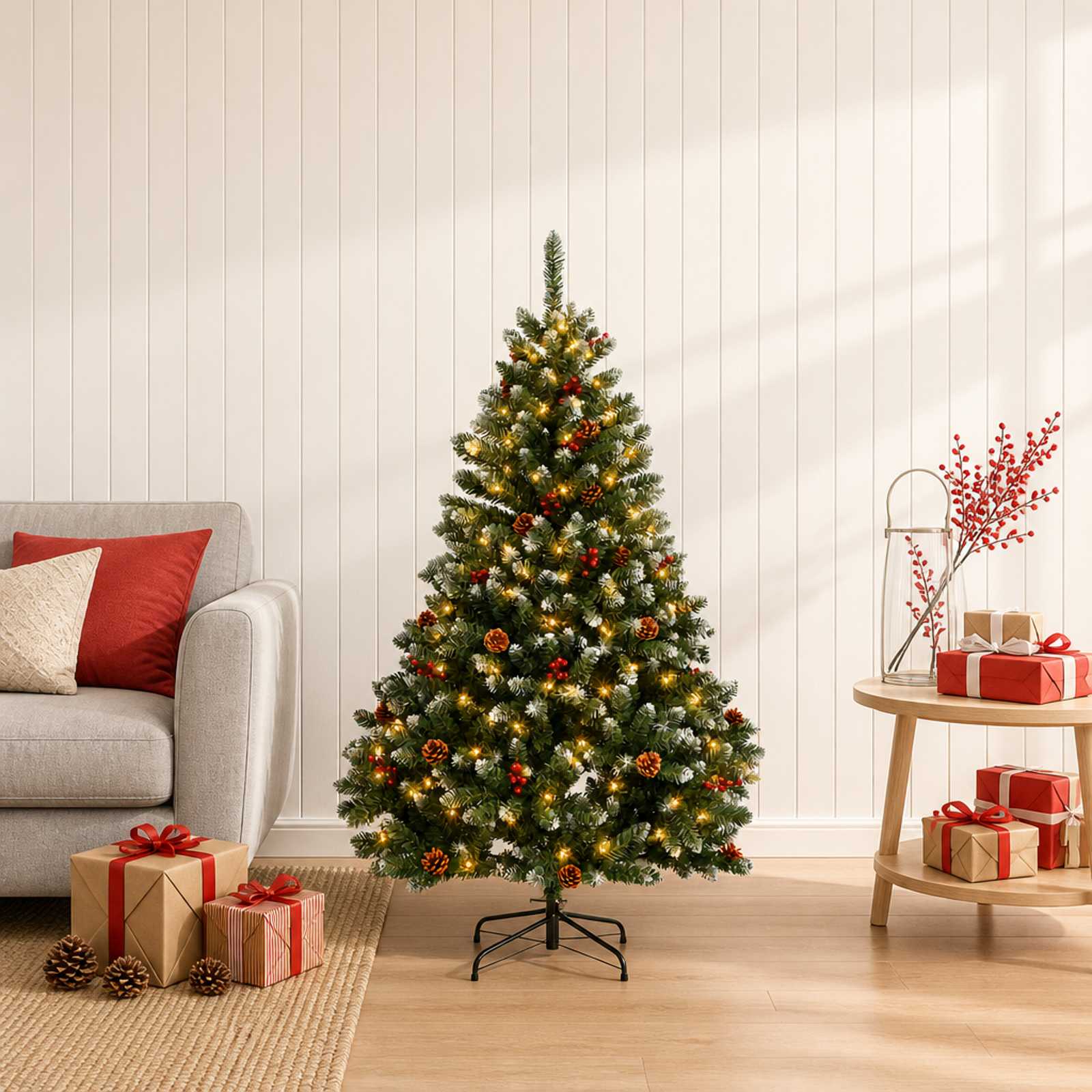 vidaXL Kunstigt Hinged Juletræ 120 cm 150 LED'er Varm hvid stål