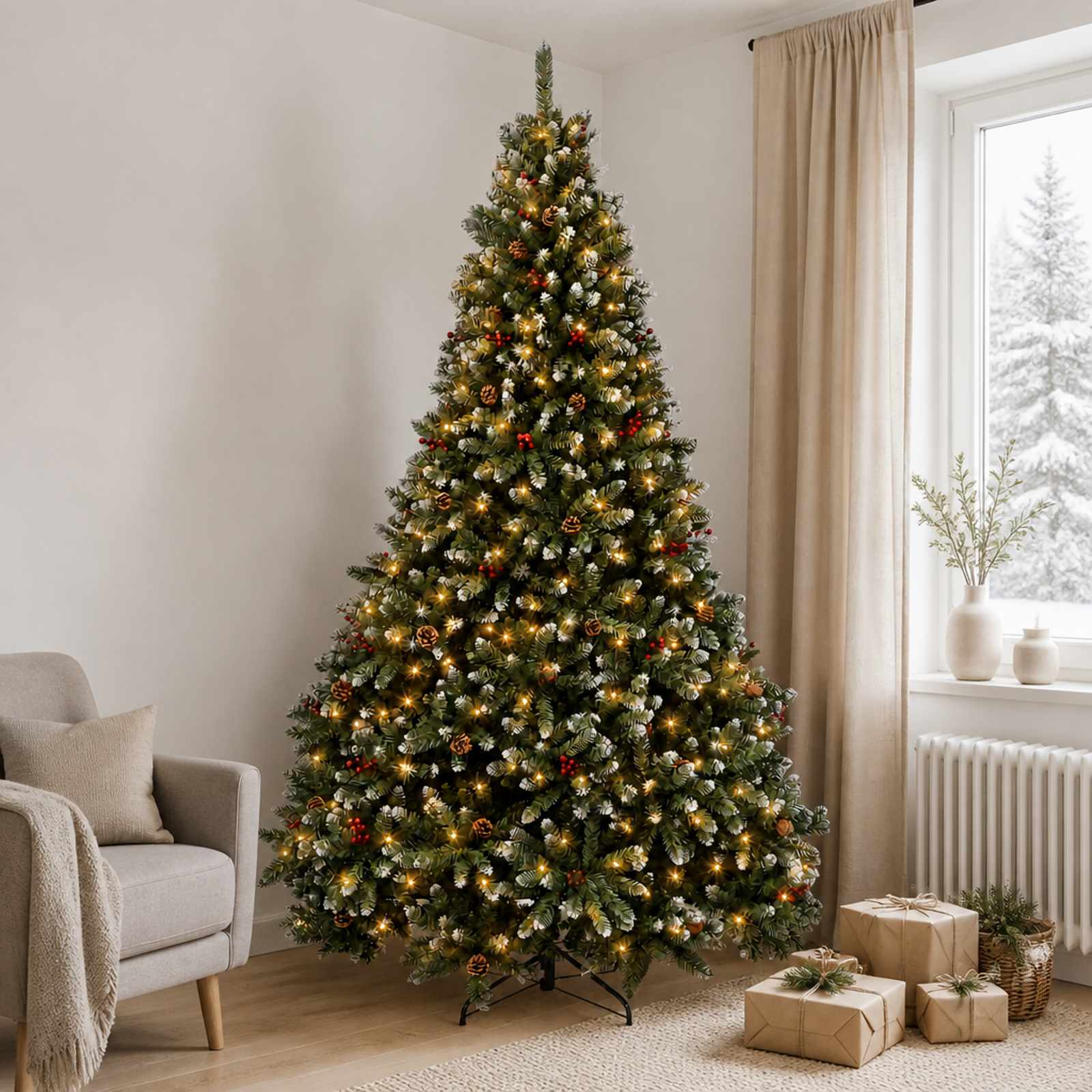 Umetno Zložljivo Božično Drevo 240 cm 600 LED Toplo bela jeklo