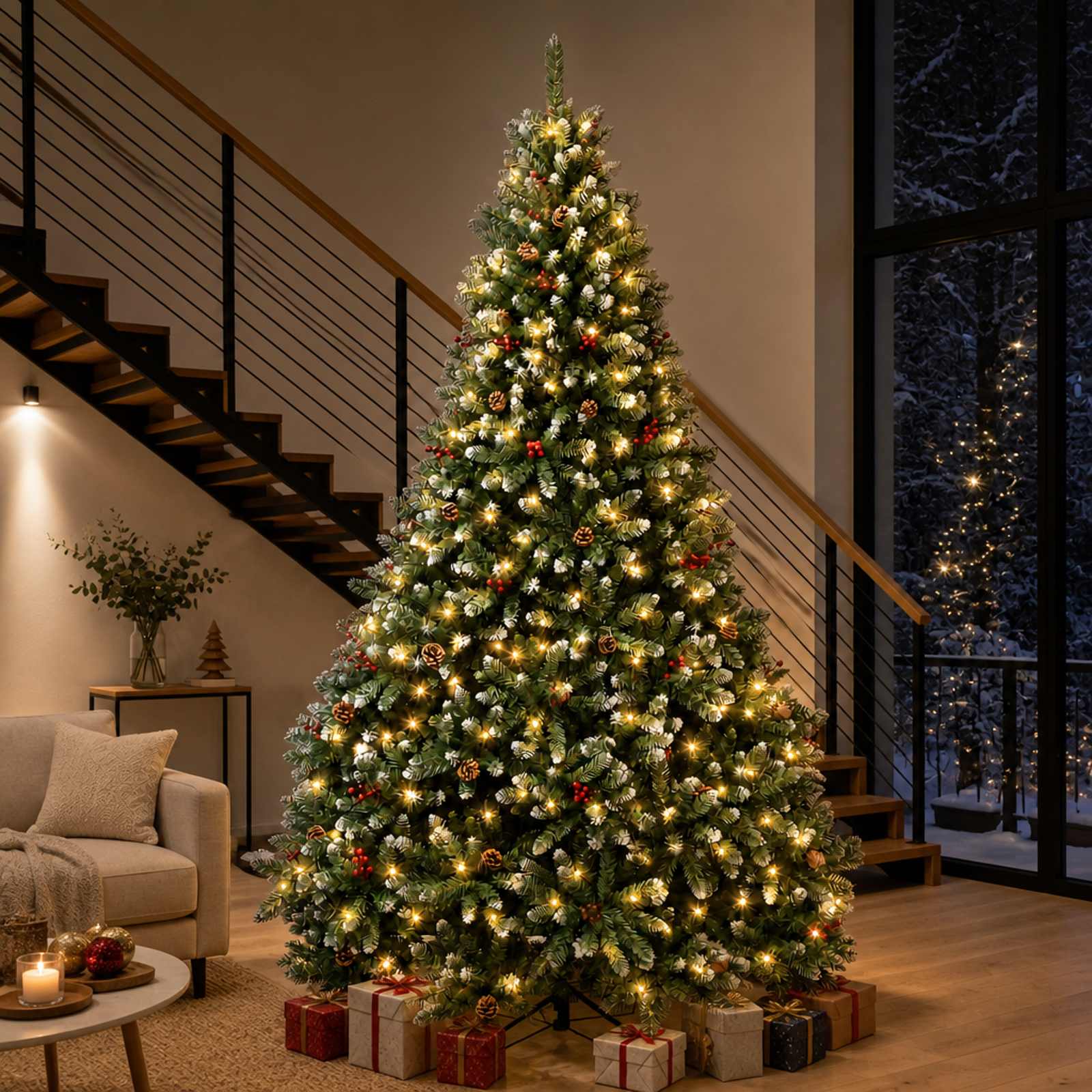 vidaXL Kunstigt Hinged Juletræ 300 cm 1000 LED'er Varm hvid stål
