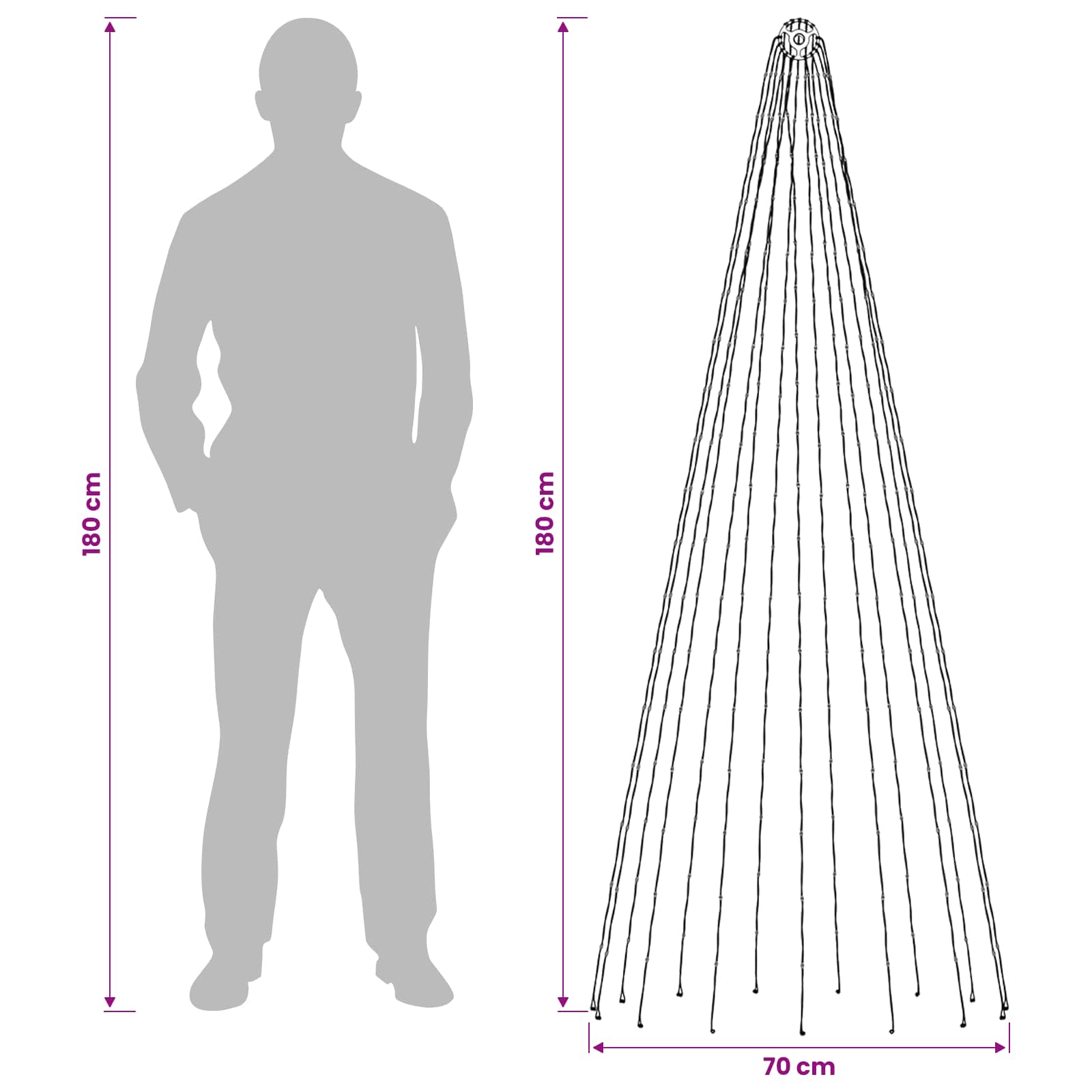 Christmas Tree Light 270 LEDs Warm and size guide