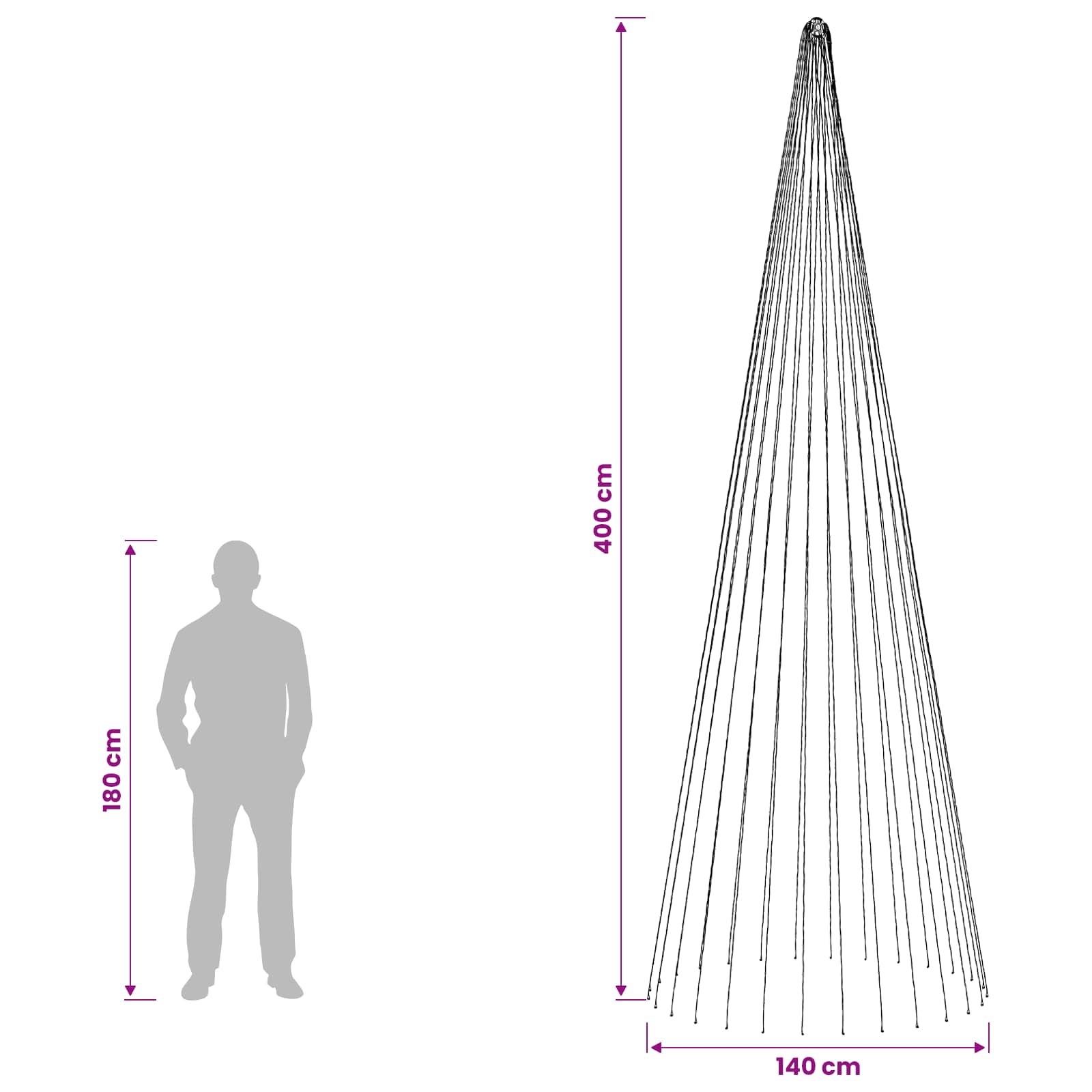 Christmas Tree Light 1148 LEDs Warm and size guide