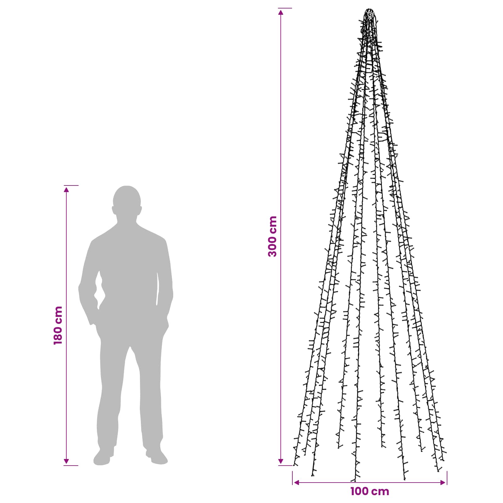 Christmas tree lights 1550 LEDs Warm size guide