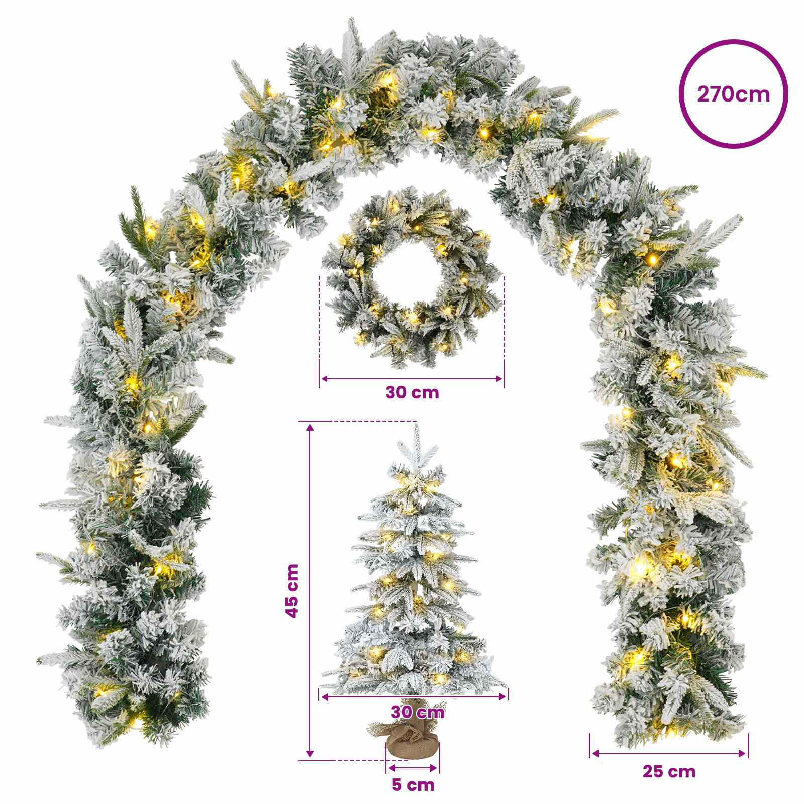Mini Christmas Tree 125 LEDs Warm size guide