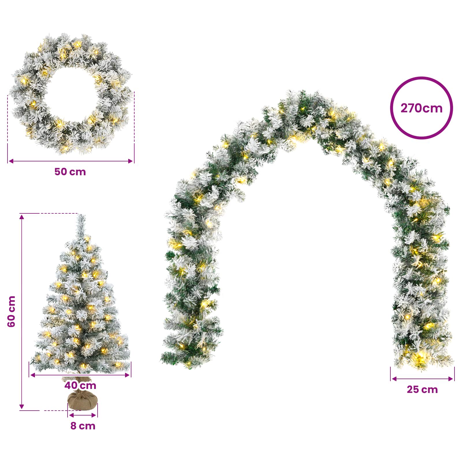 Mini Christmas Tree 125 LEDs Warm size guide