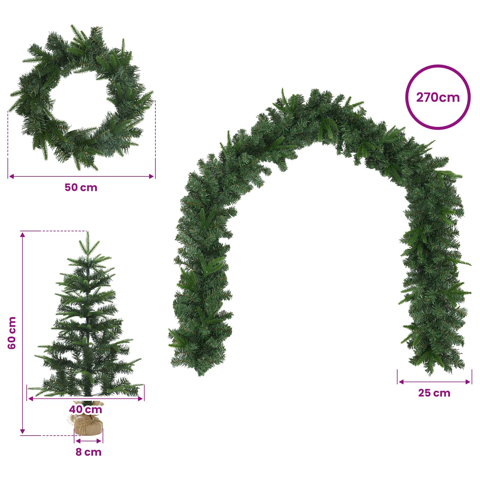 Komplet mini božičnih dreves 60 cm PVC in PE Zelena