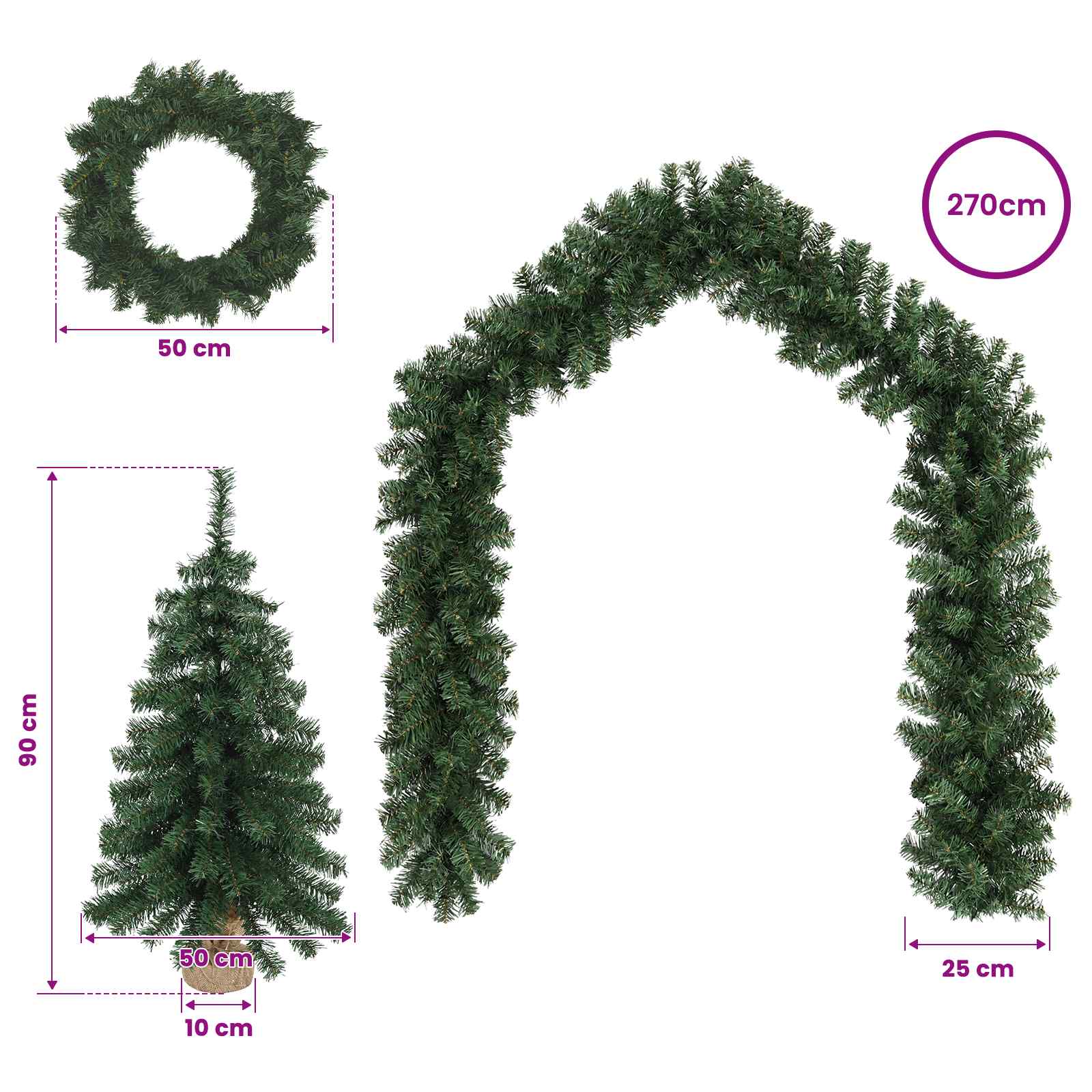 Komplet mini božičnih dreves 90 cm PVC Zelena