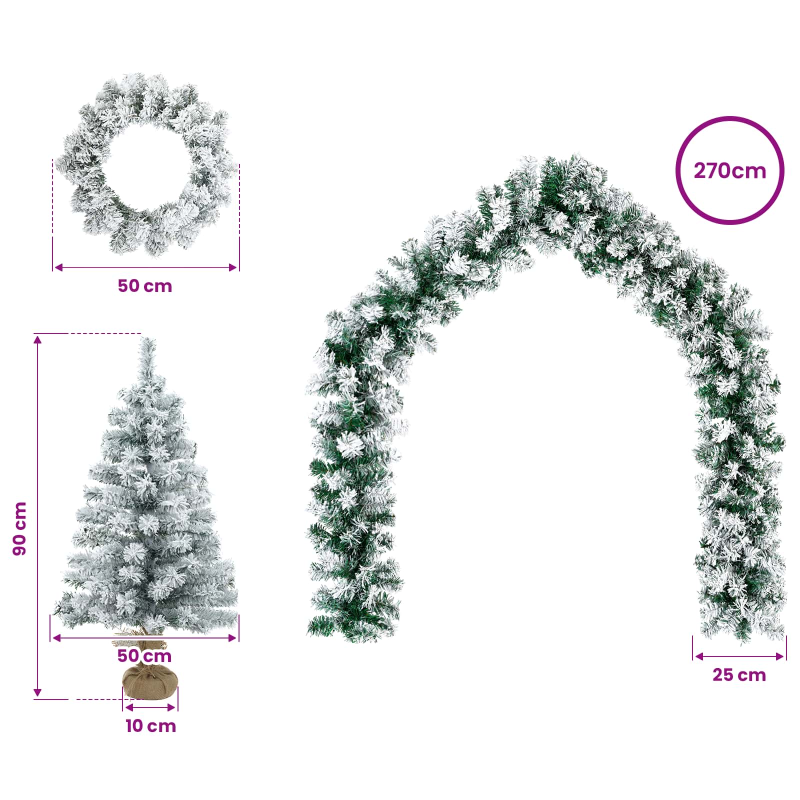 Komplet mini božičnih dreves 90 cm PVC Zelena in Bela