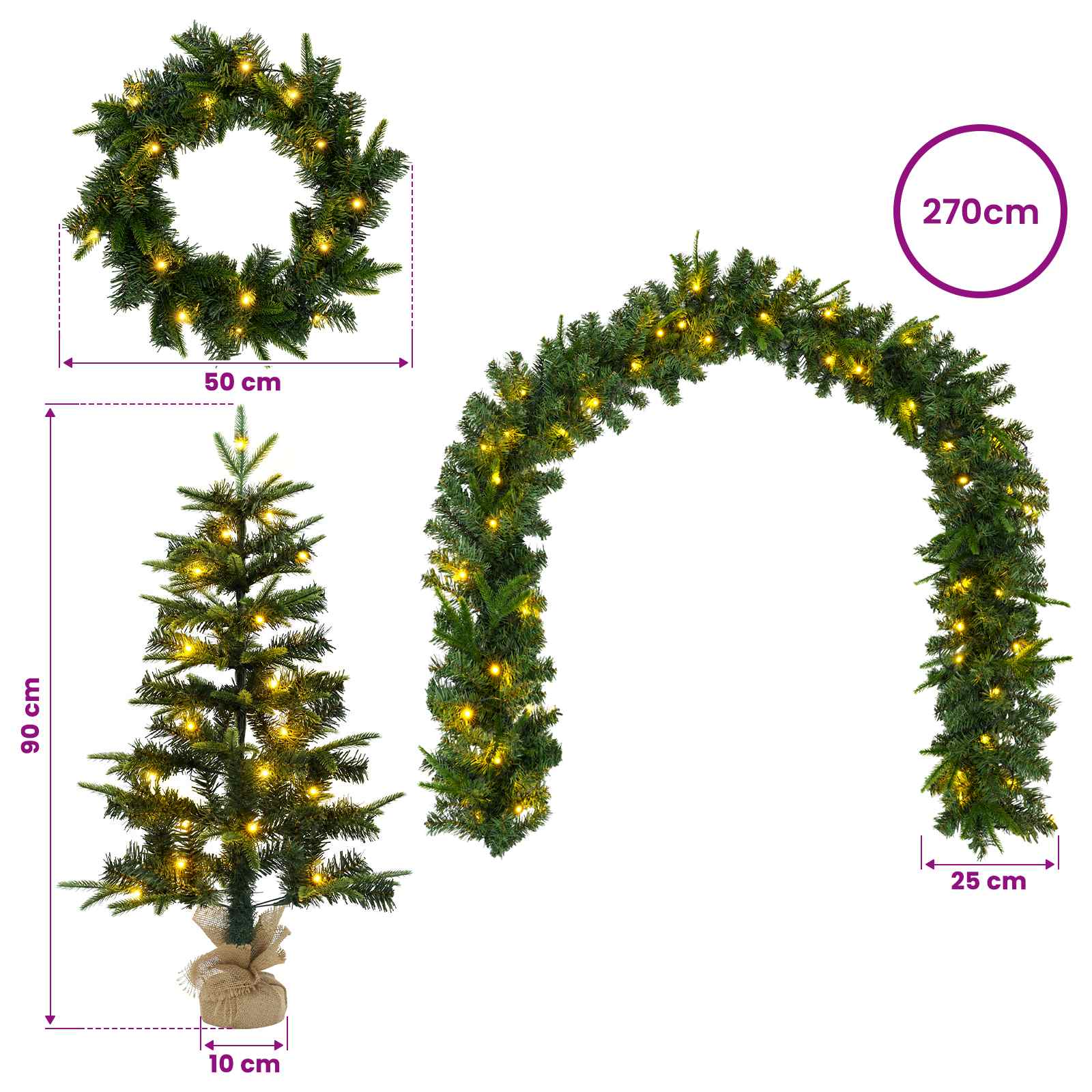Mini Christmas Tree 175 LEDs Warm size guide