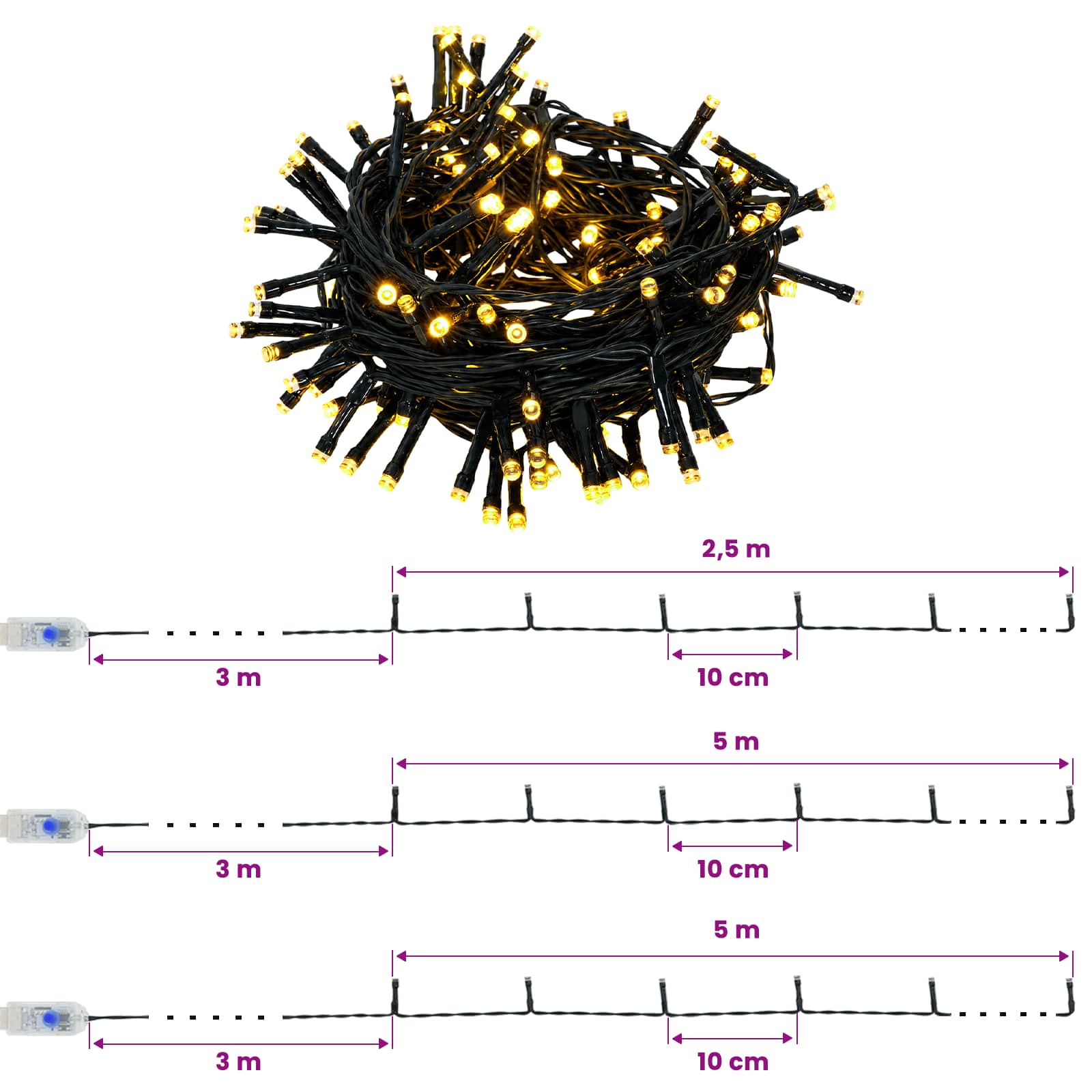 Mini Christmas Tree 175 LEDs Warm size guide