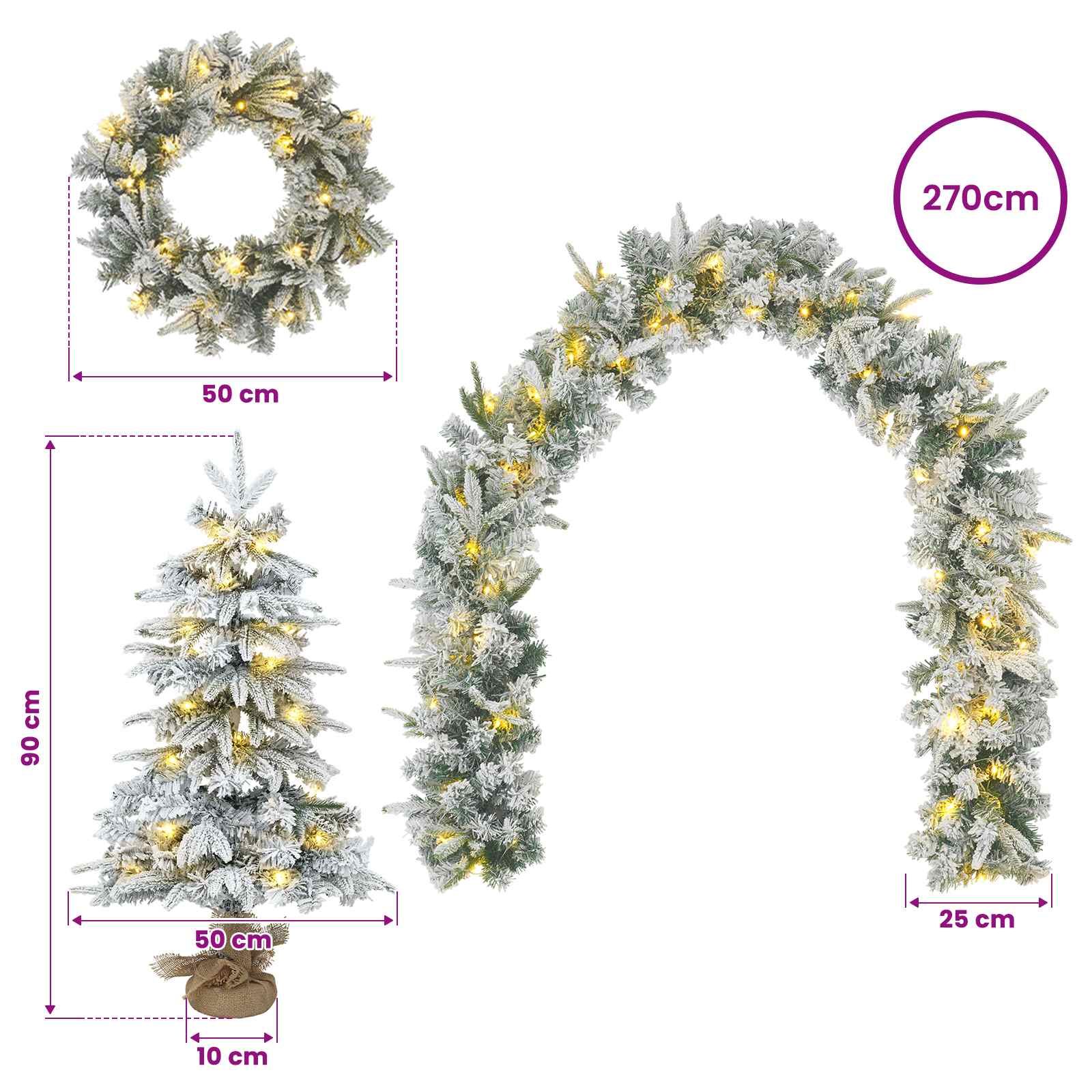 Mini Christmas Tree Set 175 LEDs Warm size guide