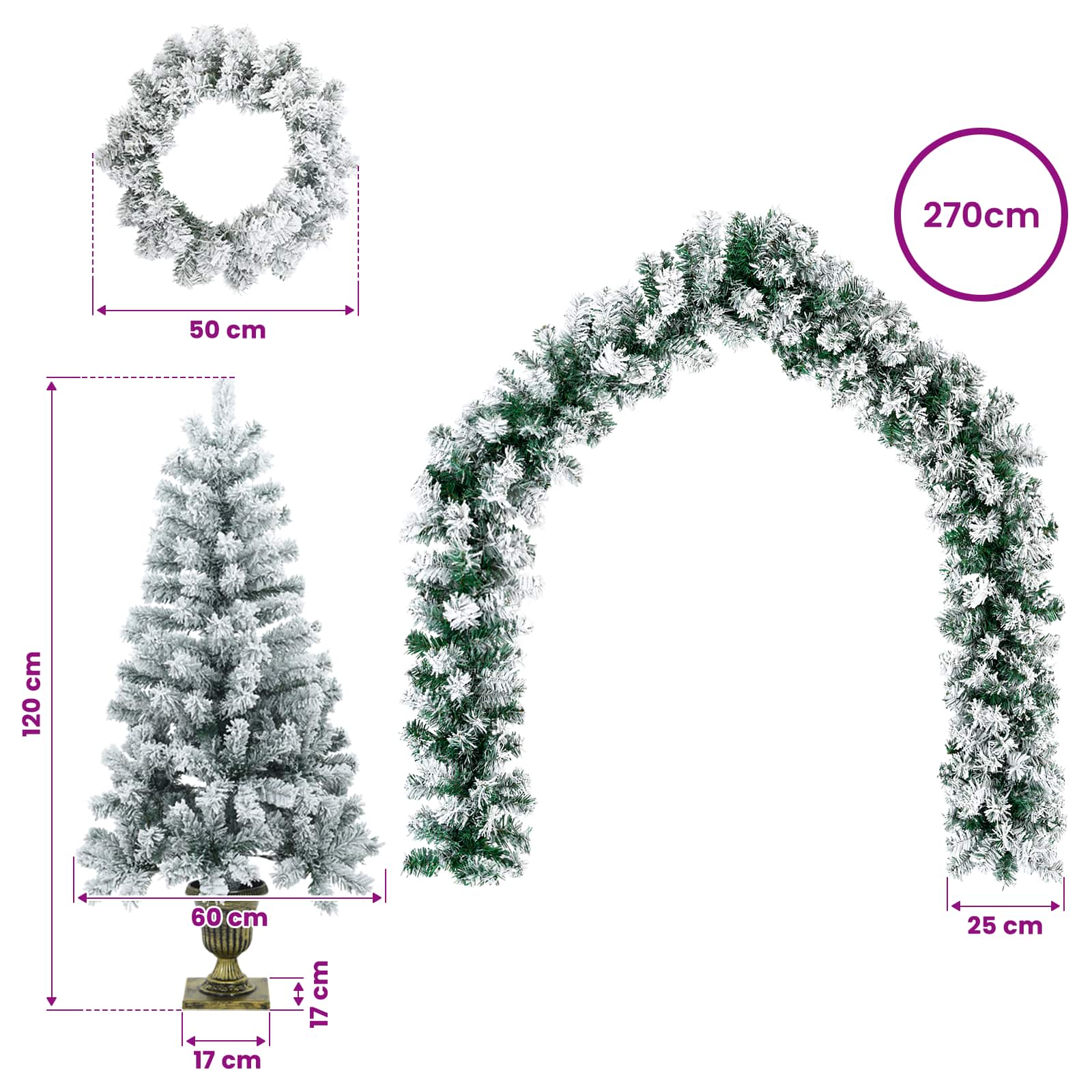 Komplet mini božičnih dreves 120 cm PVC Zelena in Bela