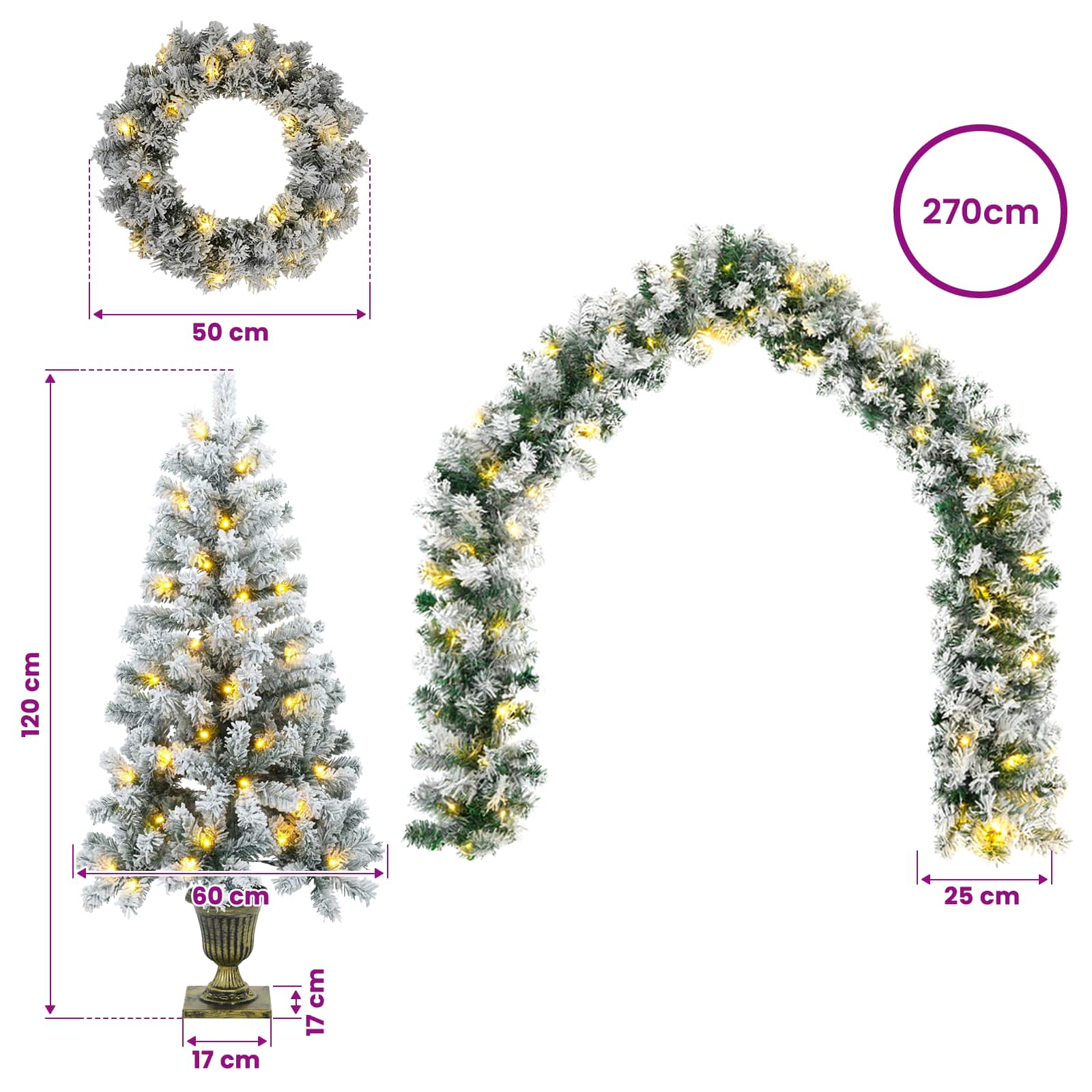 Mini Christmas Tree 275 LEDs Warm size guide