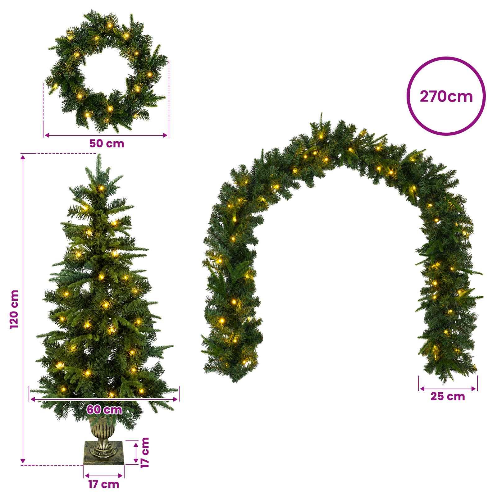 Mini Christmas Tree Set 275 LEDs Warm size guide