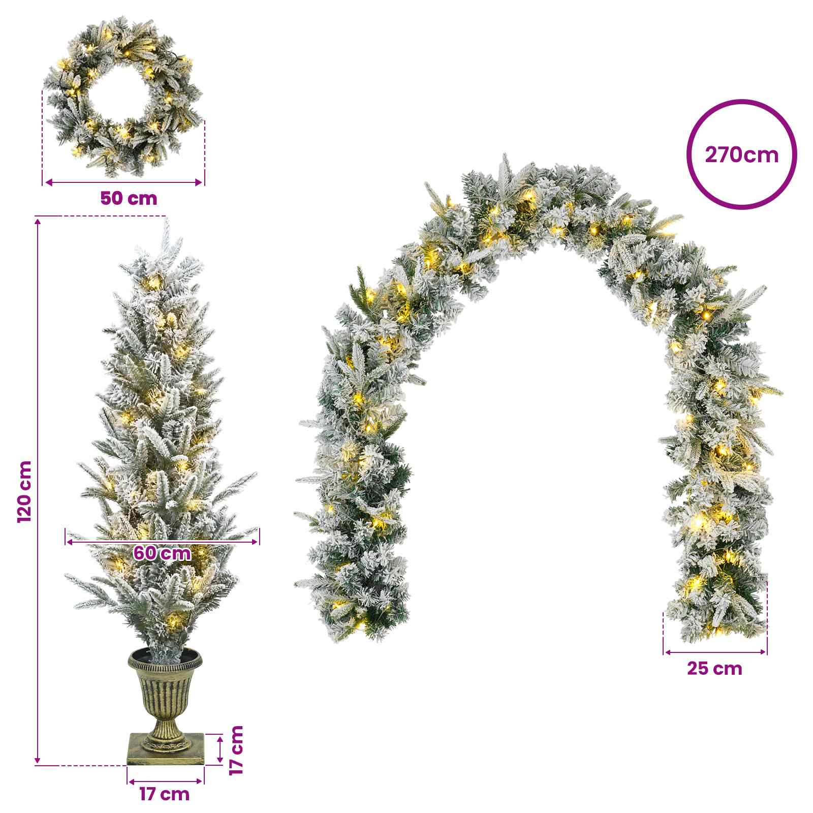 Mini Christmas Tree 275 LEDs Warm size guide