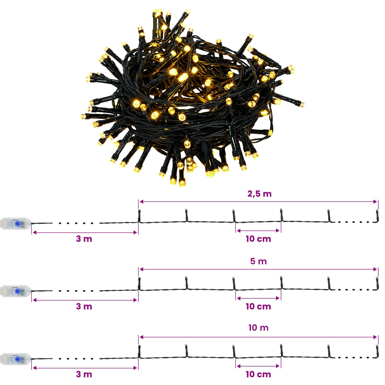 Mini Christmas Tree 275 LEDs Warm size guide