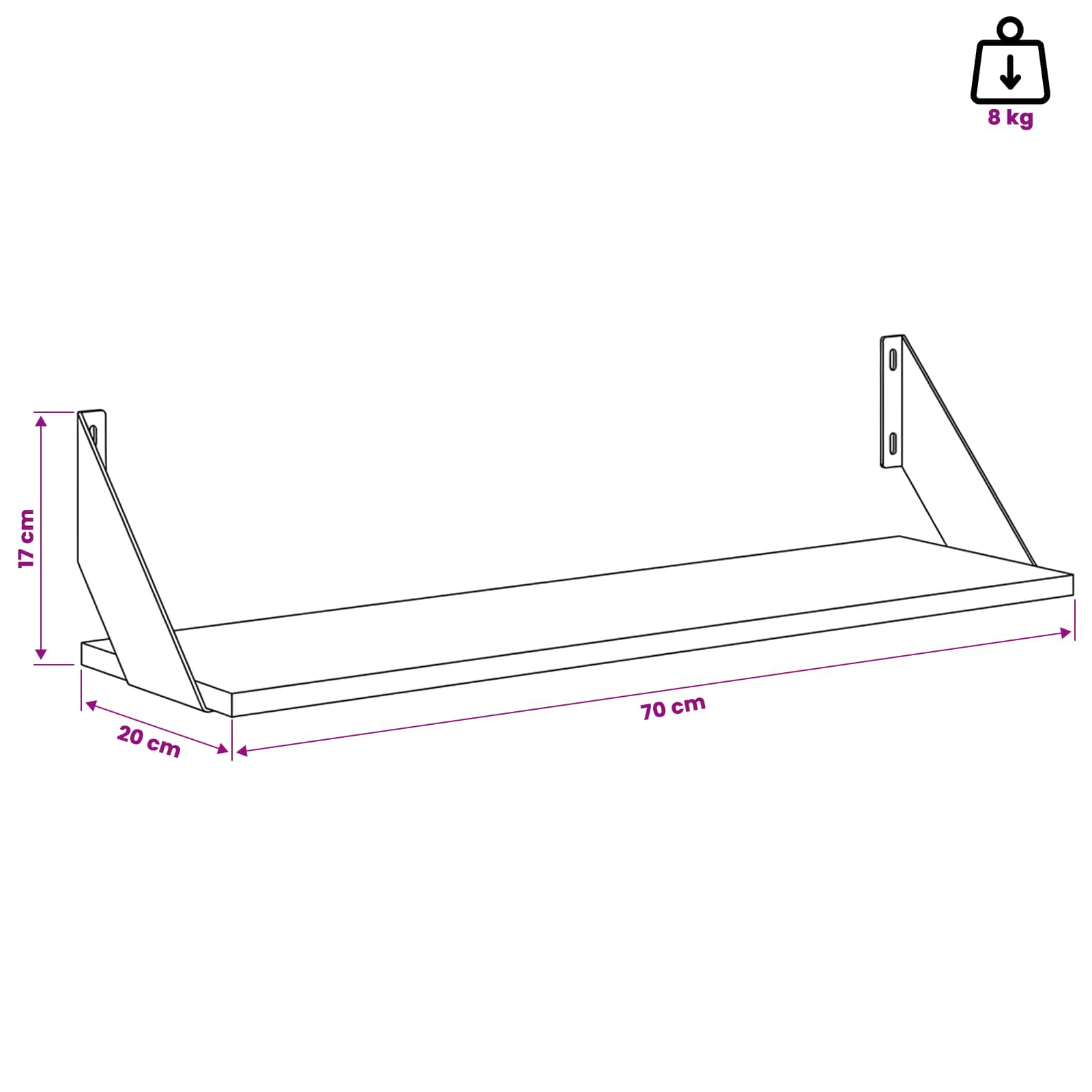 Stenske police 2 kos Dimljen hrast 70 x 20 x 17 cm