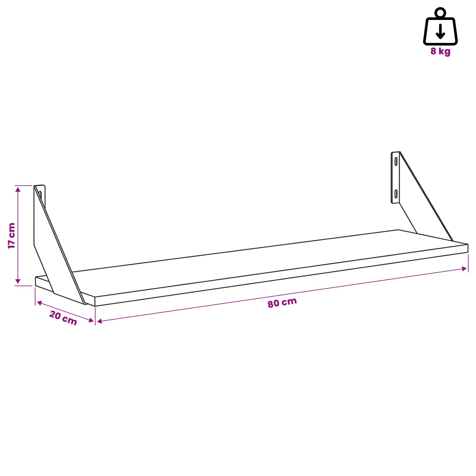 Stenske police 2 kos Črni hrast 80 x 20 x 17 cm