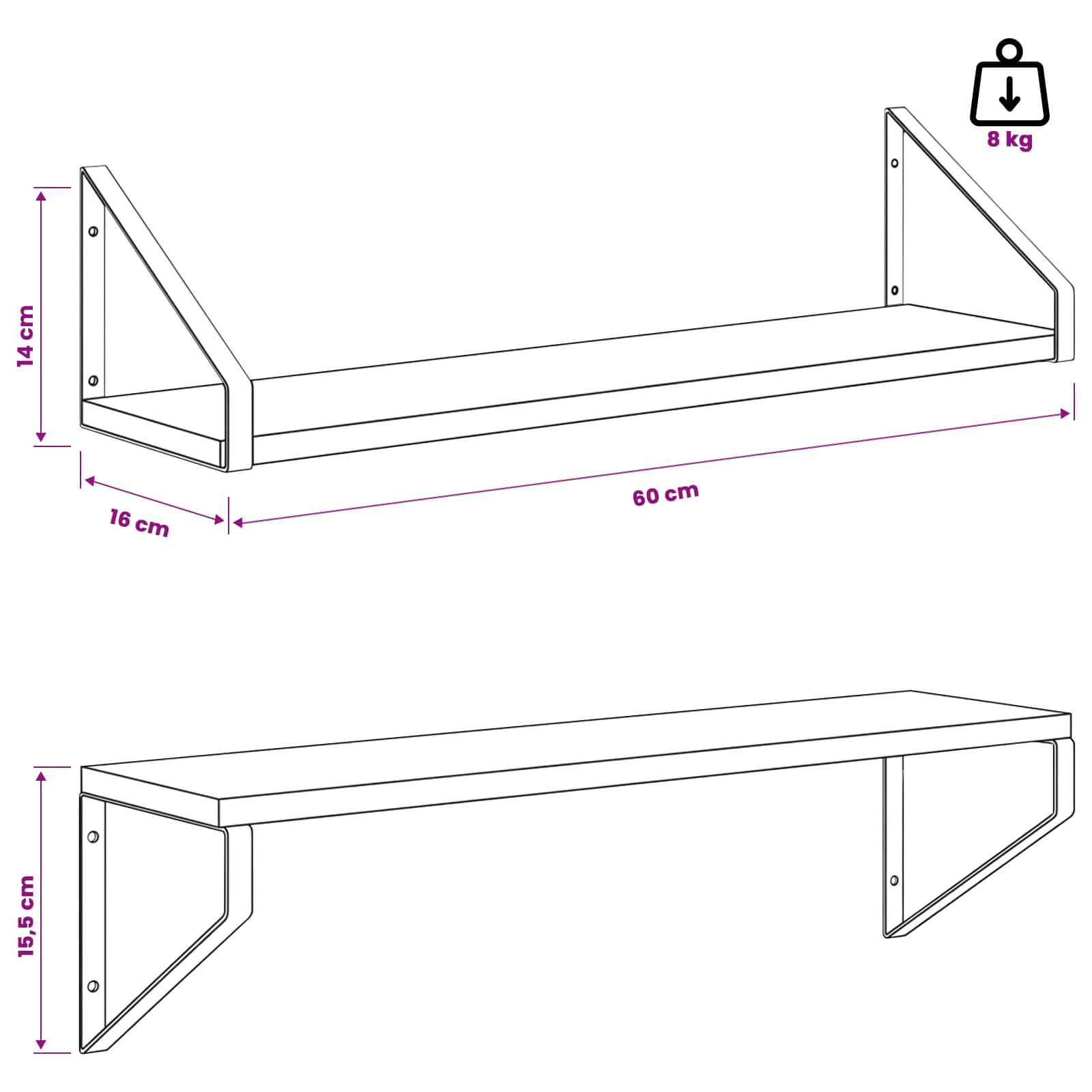 Stenske police 4 kos Sonoma hrast 60 x 16 x 15,5 cm
