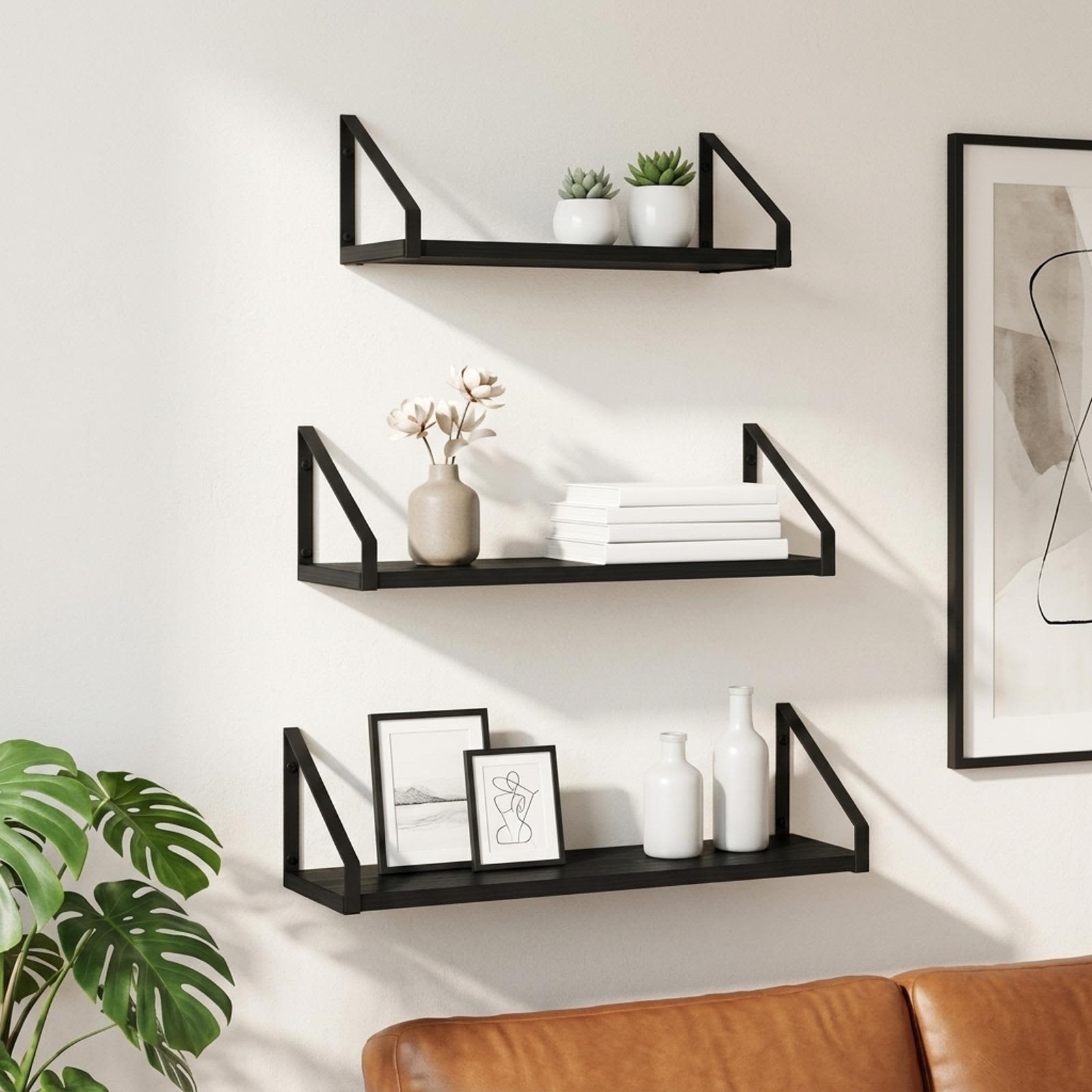 vidaXL Væghylder 3 stk. Sort eg 60 x 16 x 15,5 cm