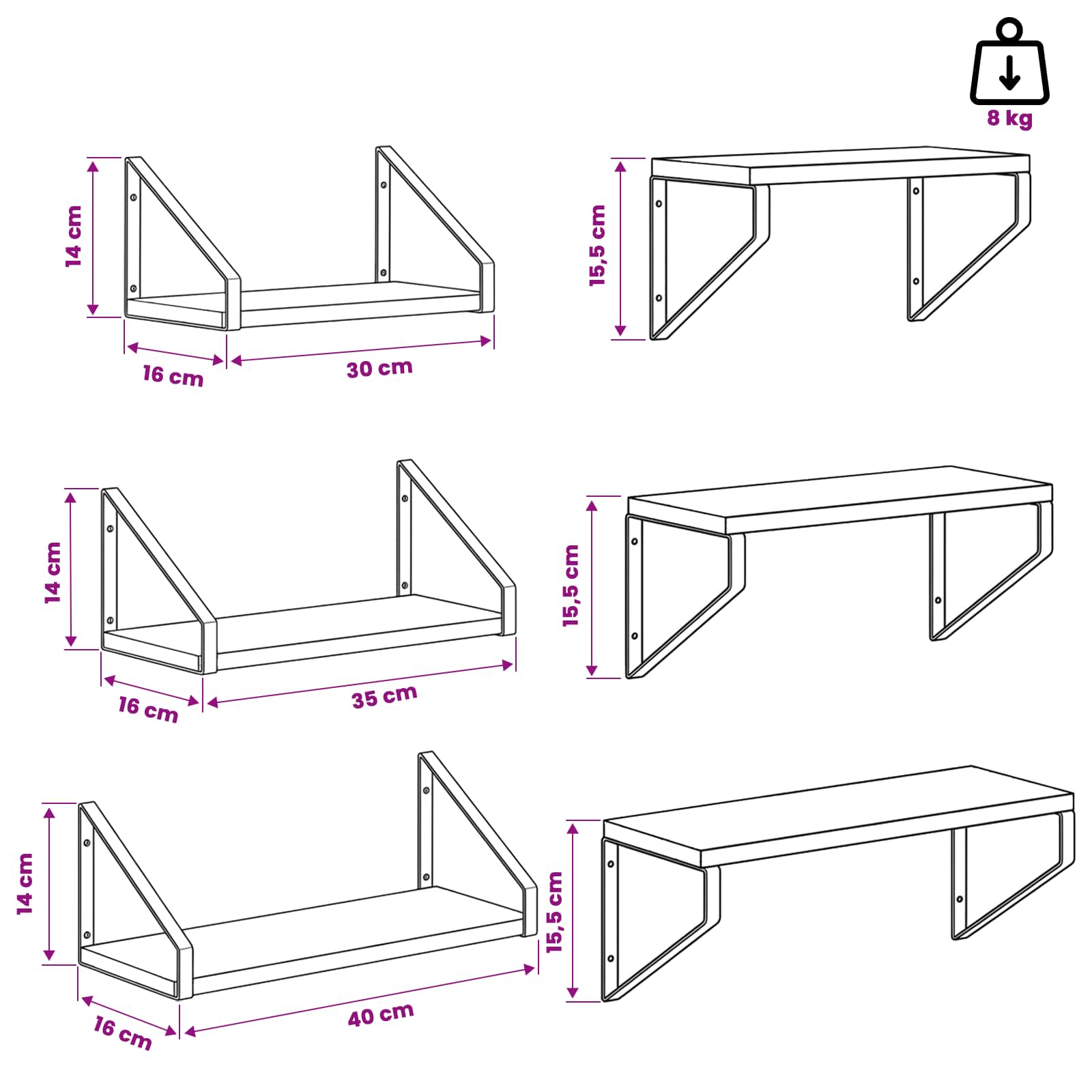 Stenske police 6 kos Artisan hrast 40 x 16 x 15,5 cm