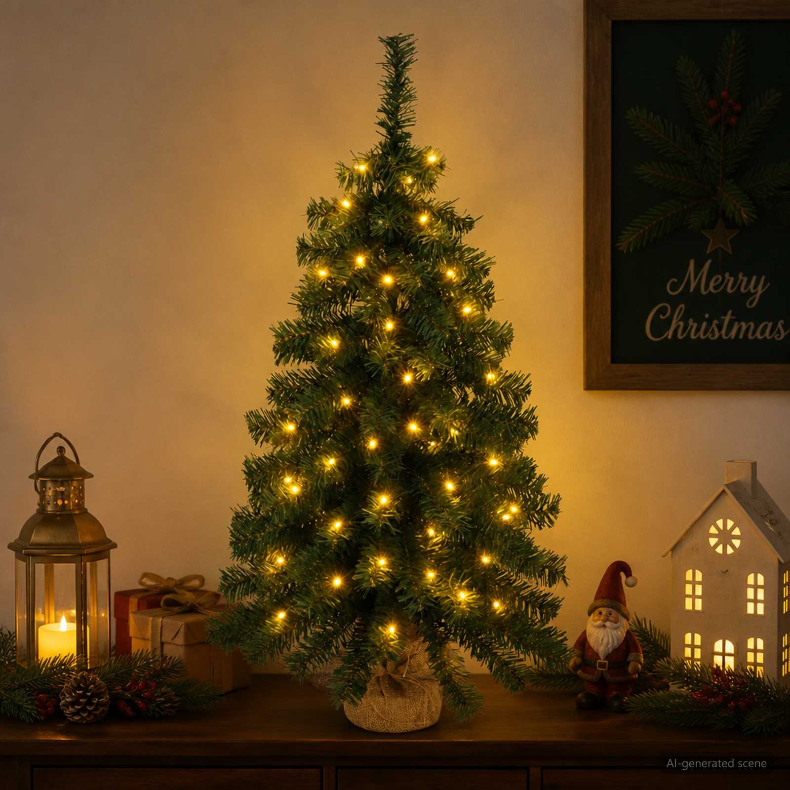 vidaXL Mini Juletræ 60 cm 25 LED'er Varm hvid PVC Grøn