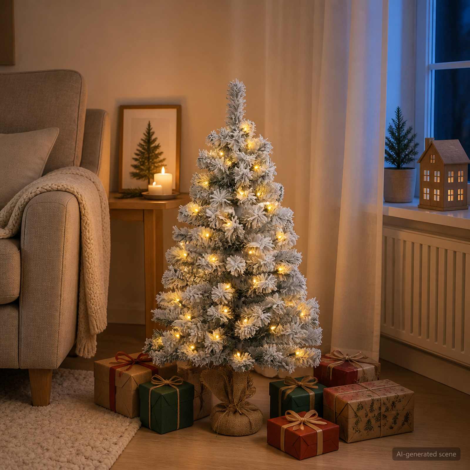 vidaXL Mini juletræ med sne 90 cm 50 LED'er Varm hvid PVC Grøn og Hvid