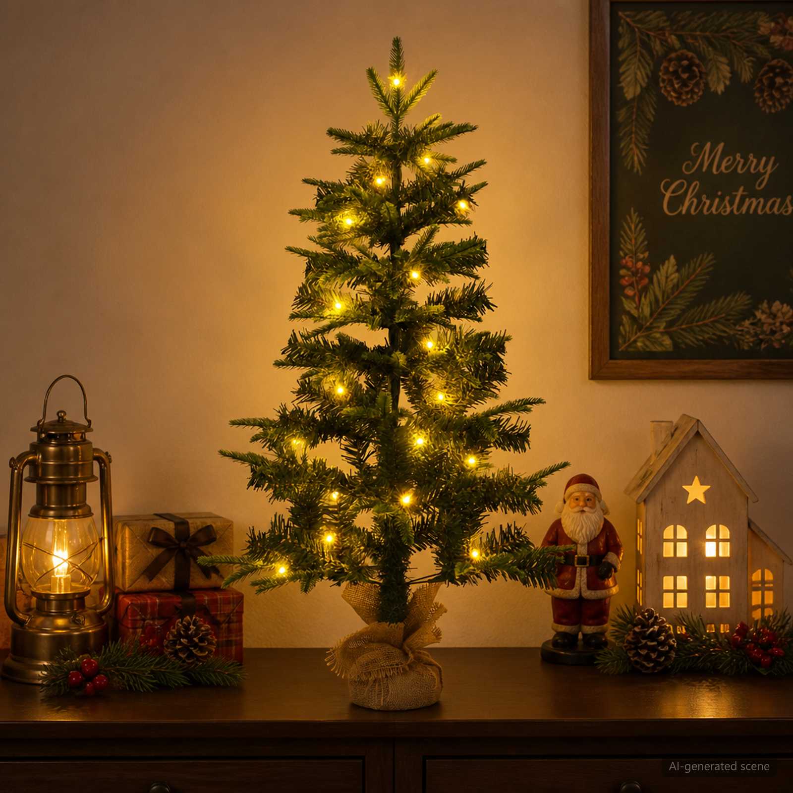 vidaXL Mini Juletræ 45 cm 25 LED'er Varm hvid PVC og PE Grøn