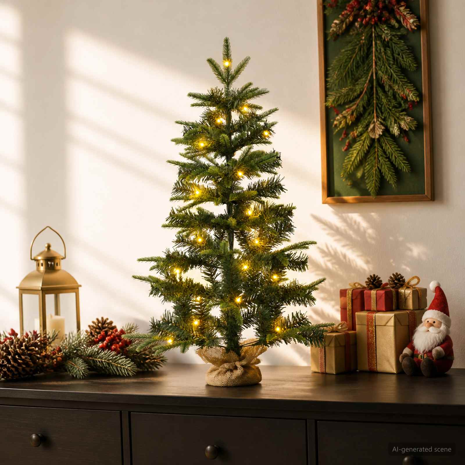 Mini božično drevesce 45 cm 25 LED Toplo bela PVC in PE Zelena