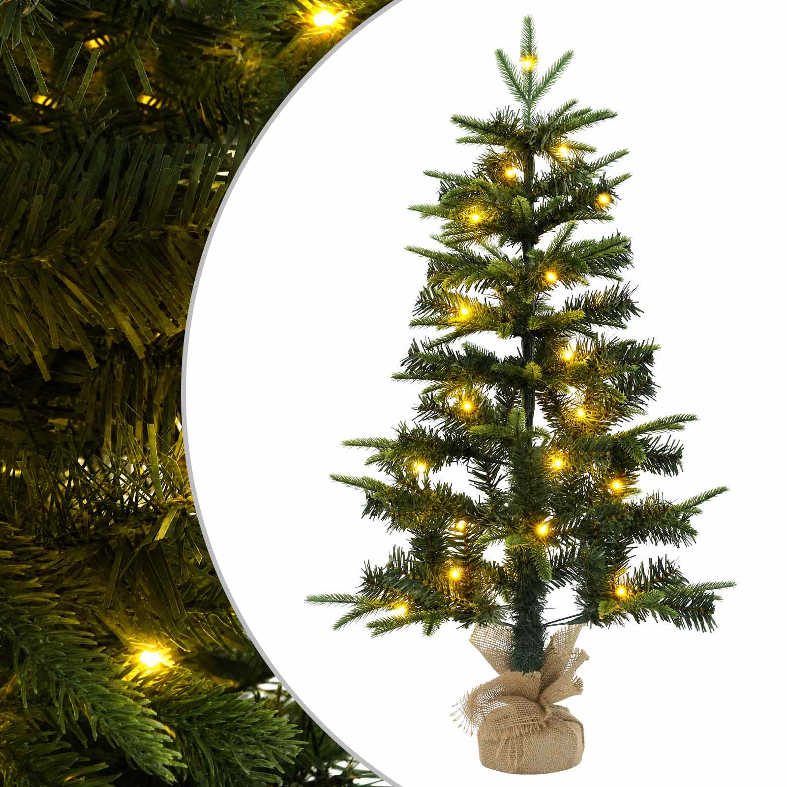 vidaXL Mini vianočný stromček 45 cm 25 LED Teplá biela PVC a PE Zelená