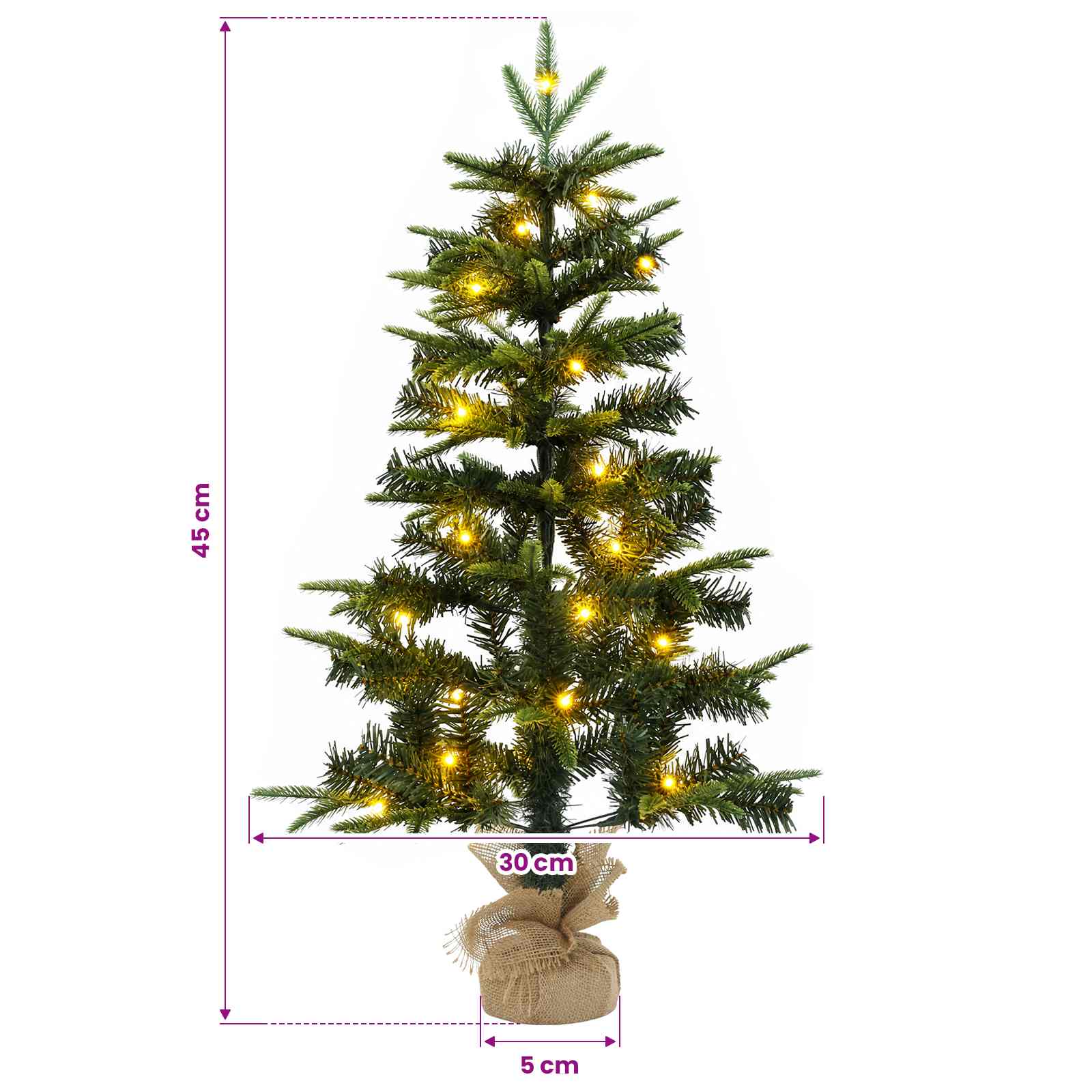 Mini božično drevesce 45 cm 25 LED Toplo bela PVC in PE Zelena