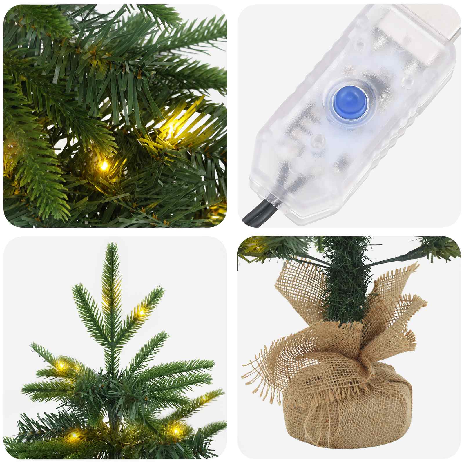 Mini božično drevesce 90 cm 50 LED Toplo bela PVC in PE Zelena
