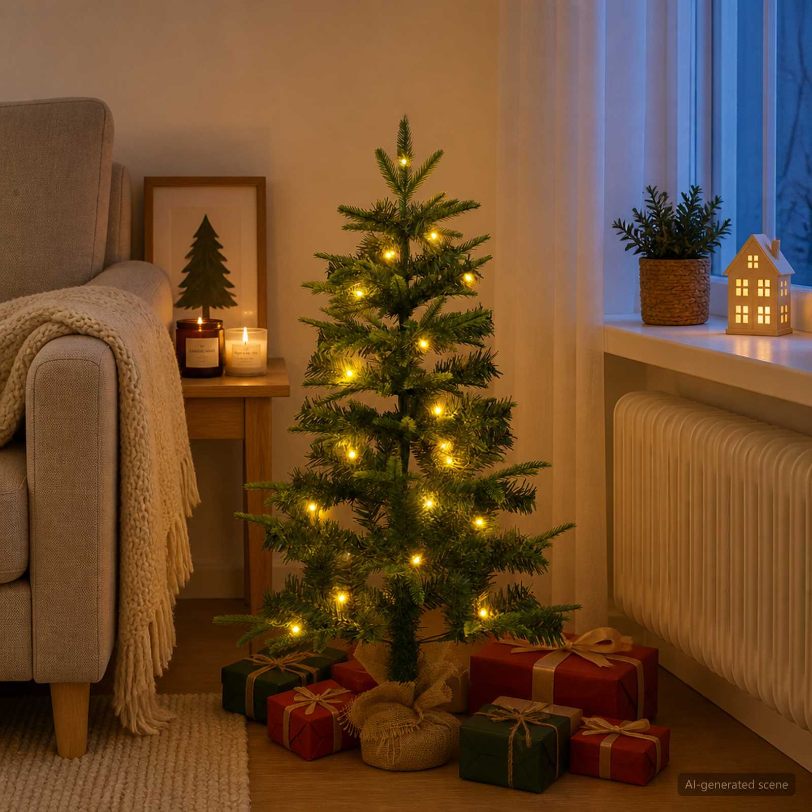 Mini božično drevesce 90 cm 50 LED Toplo bela PVC in PE Zelena