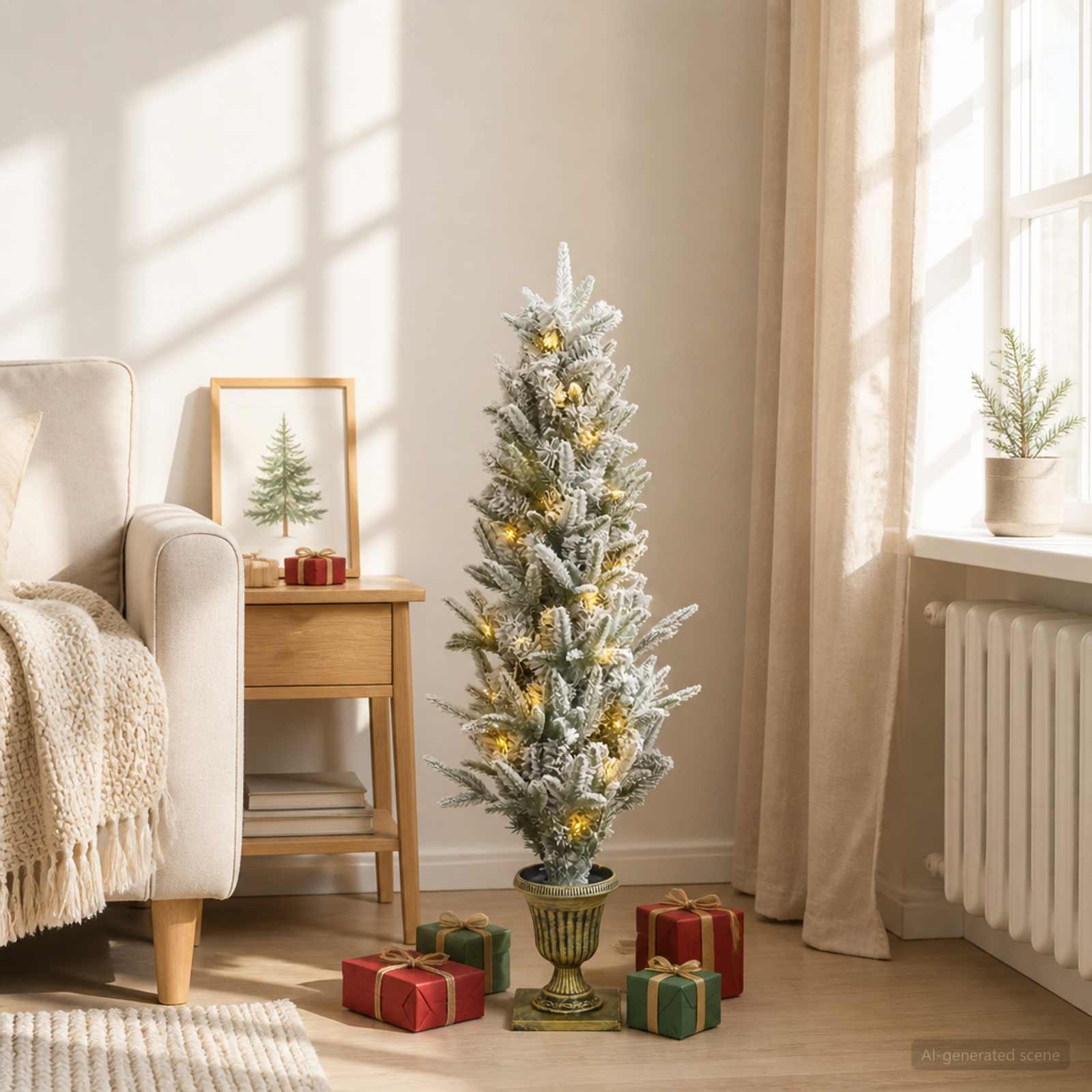 Mini božično drevesce, zasneženo 120 cm 100 LED Toplo bela