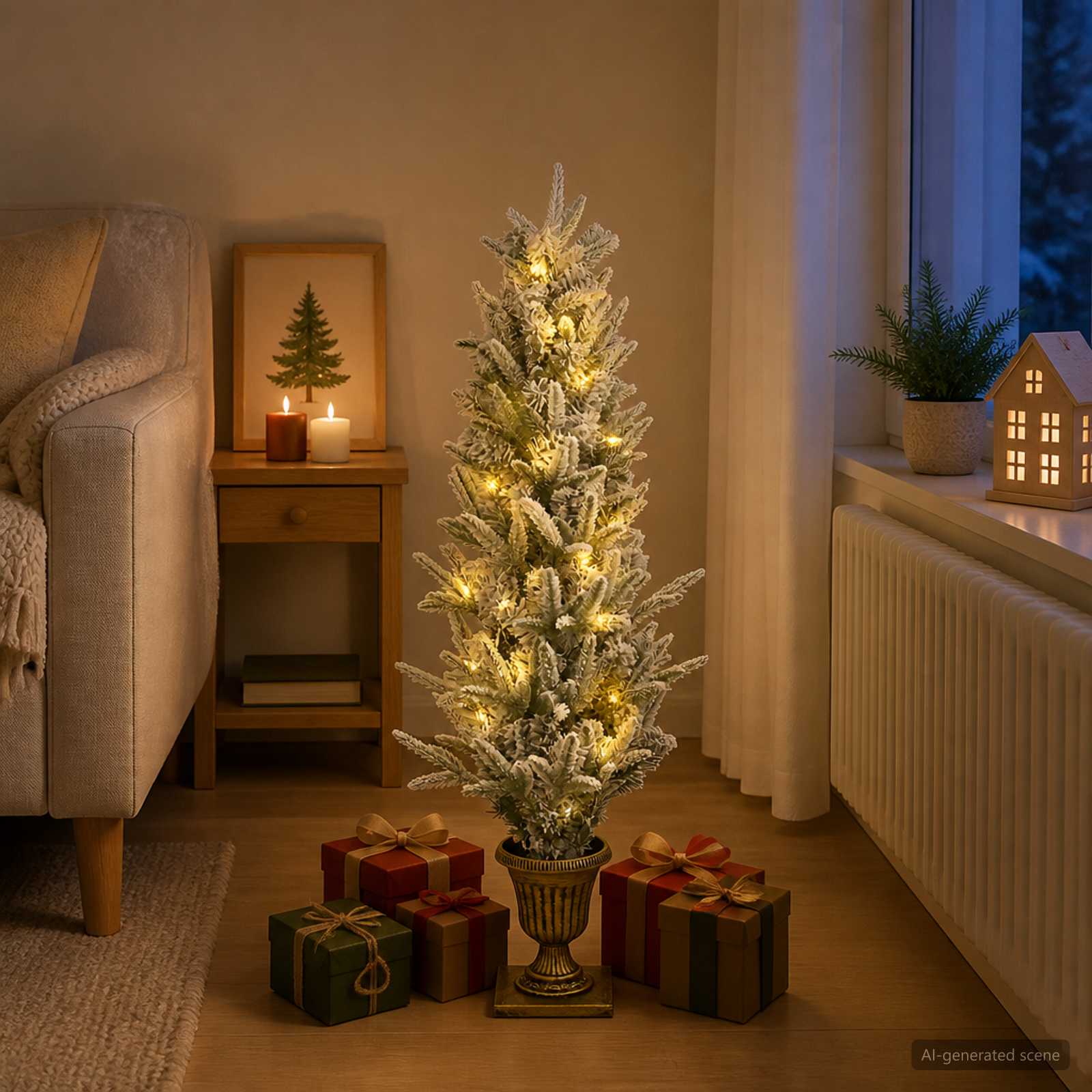 Mini božično drevesce, zasneženo 120 cm 100 LED Toplo bela