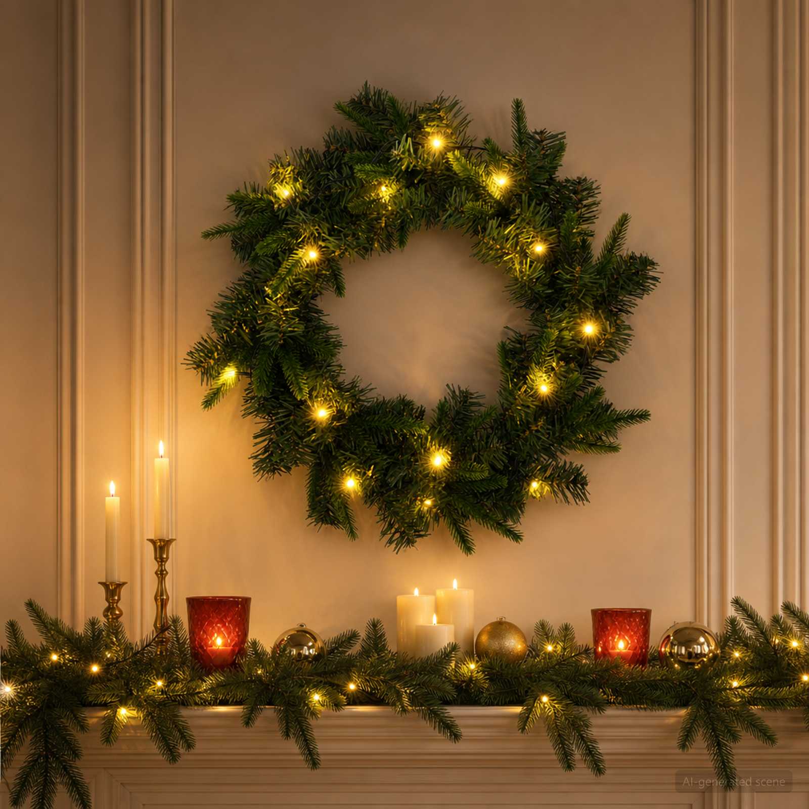 Božični Venec Zelena Ø 50 cm PVC in PE 25 LED