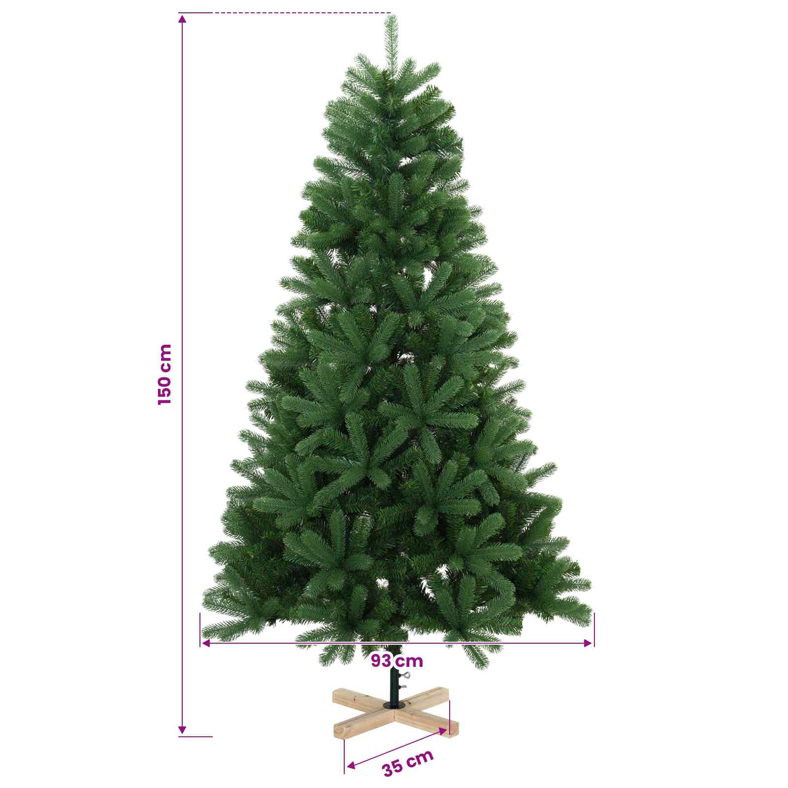 Umestno božično drevo 150 cm PVC in trden borov les Zelena