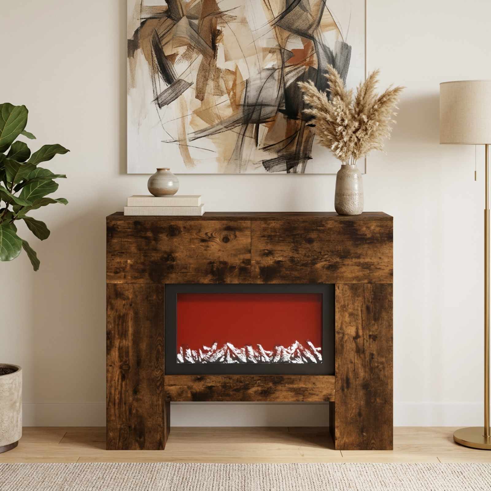 Električni kamin Dimljen hrast 100 x 24,5 x 90 cm