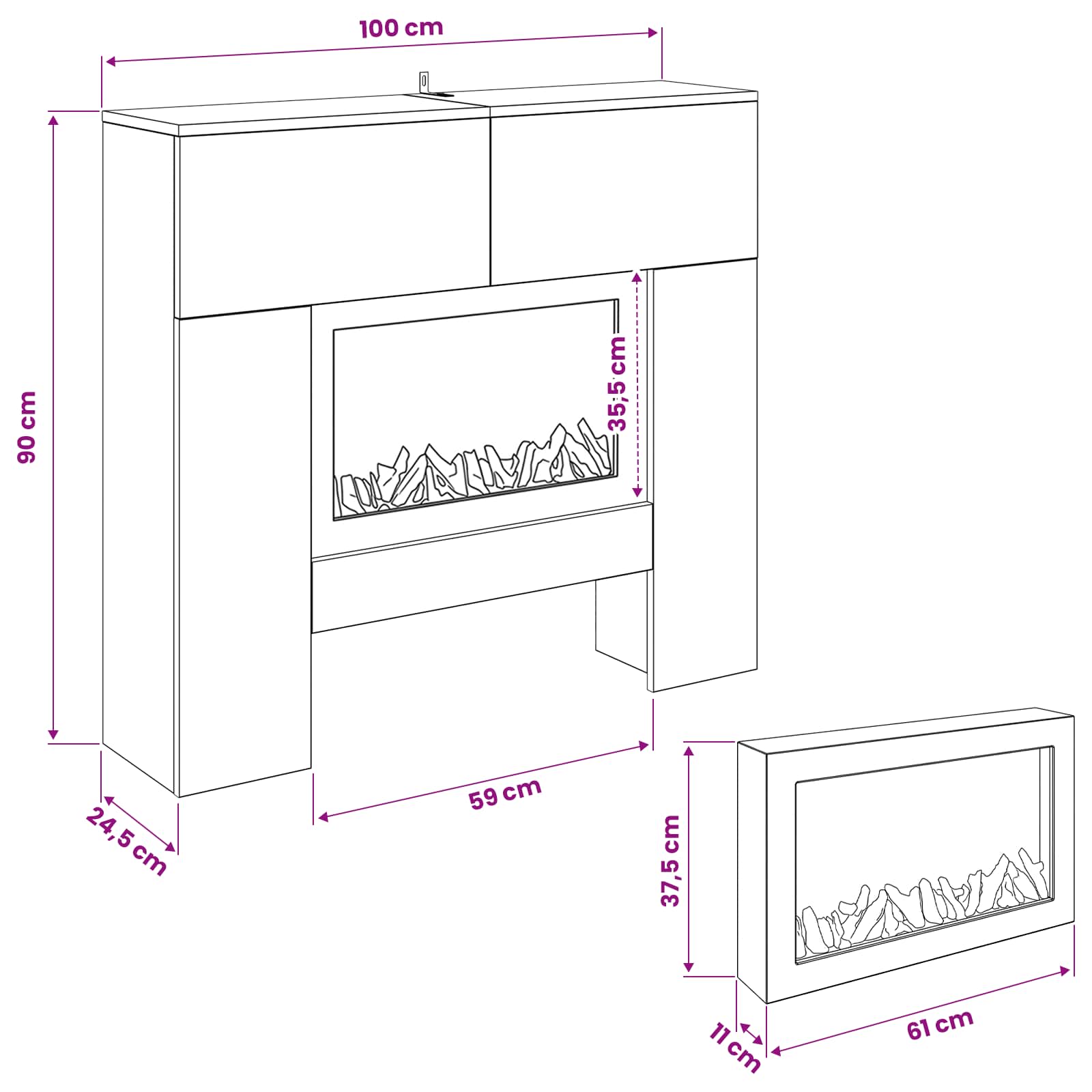 Električni kamin Artisan hrast 100 x 24,5 x 90 cm