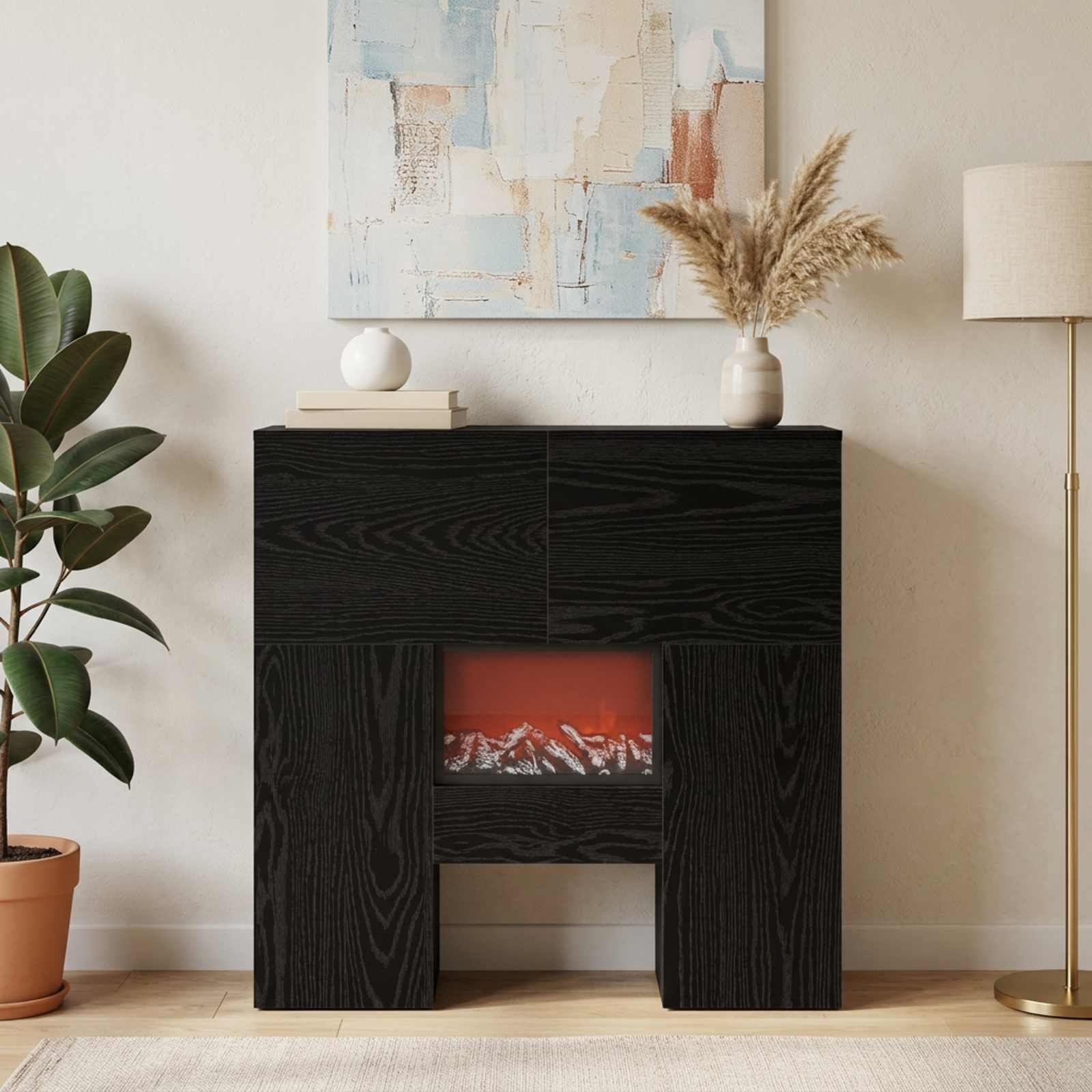 vidaXL Elektrisk peis Svart eik 75 x 24,5 x 75 cm Konstruert tre