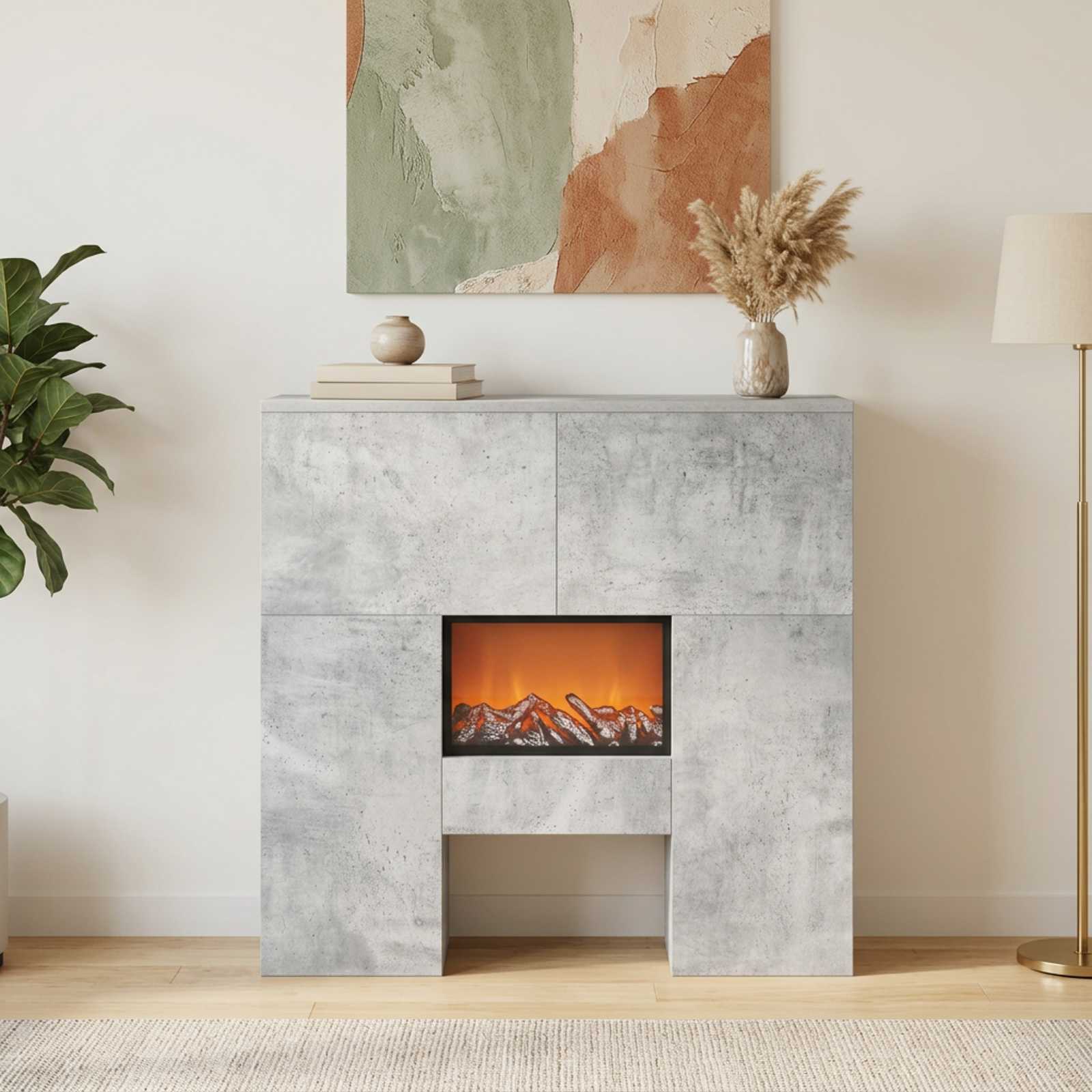 Električni kamin Beton 75 x 24,5 x 75 cm Inženirski les