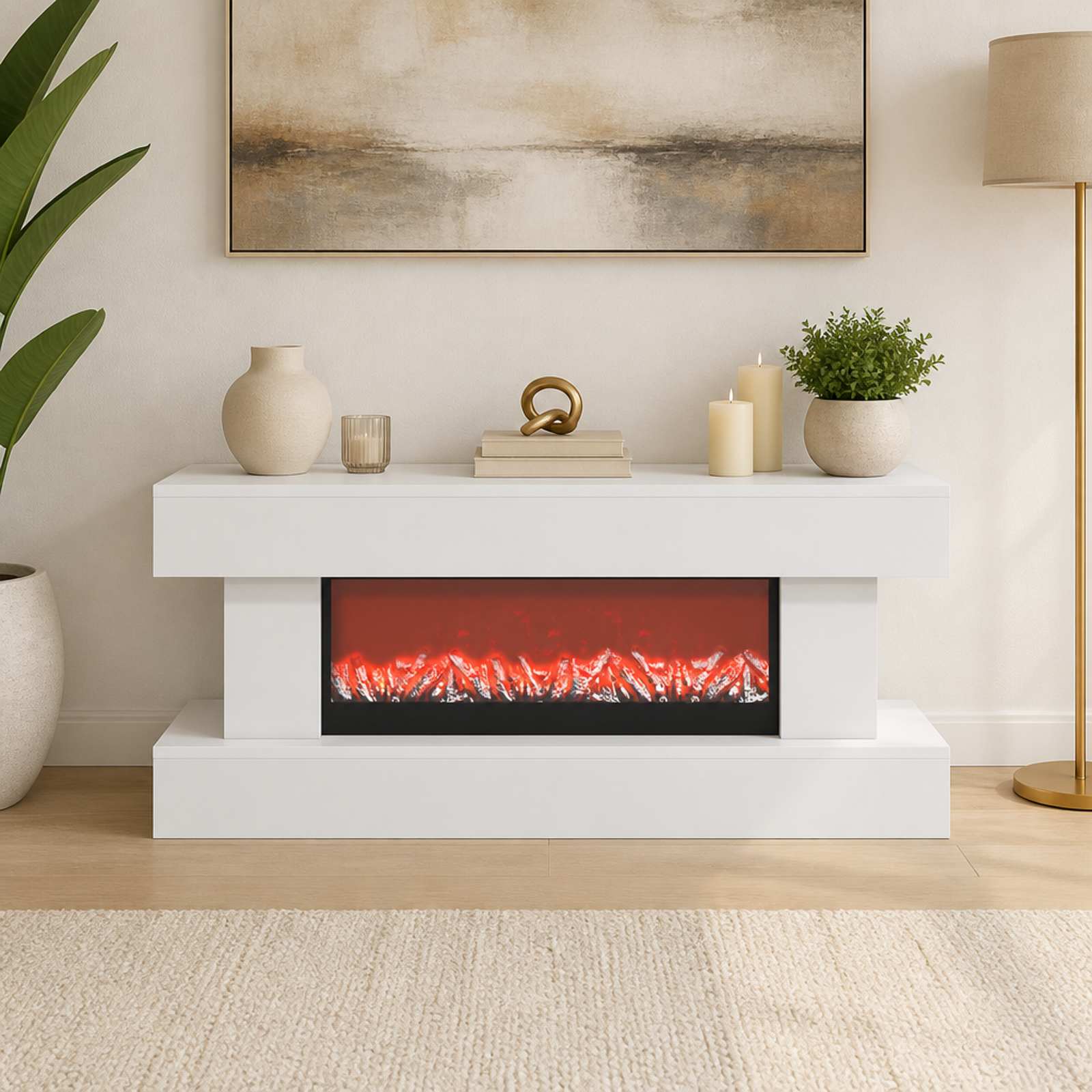 vidaXL Elektrisk peis Hvit 100 x 30 x 44 cm Konstruert tre