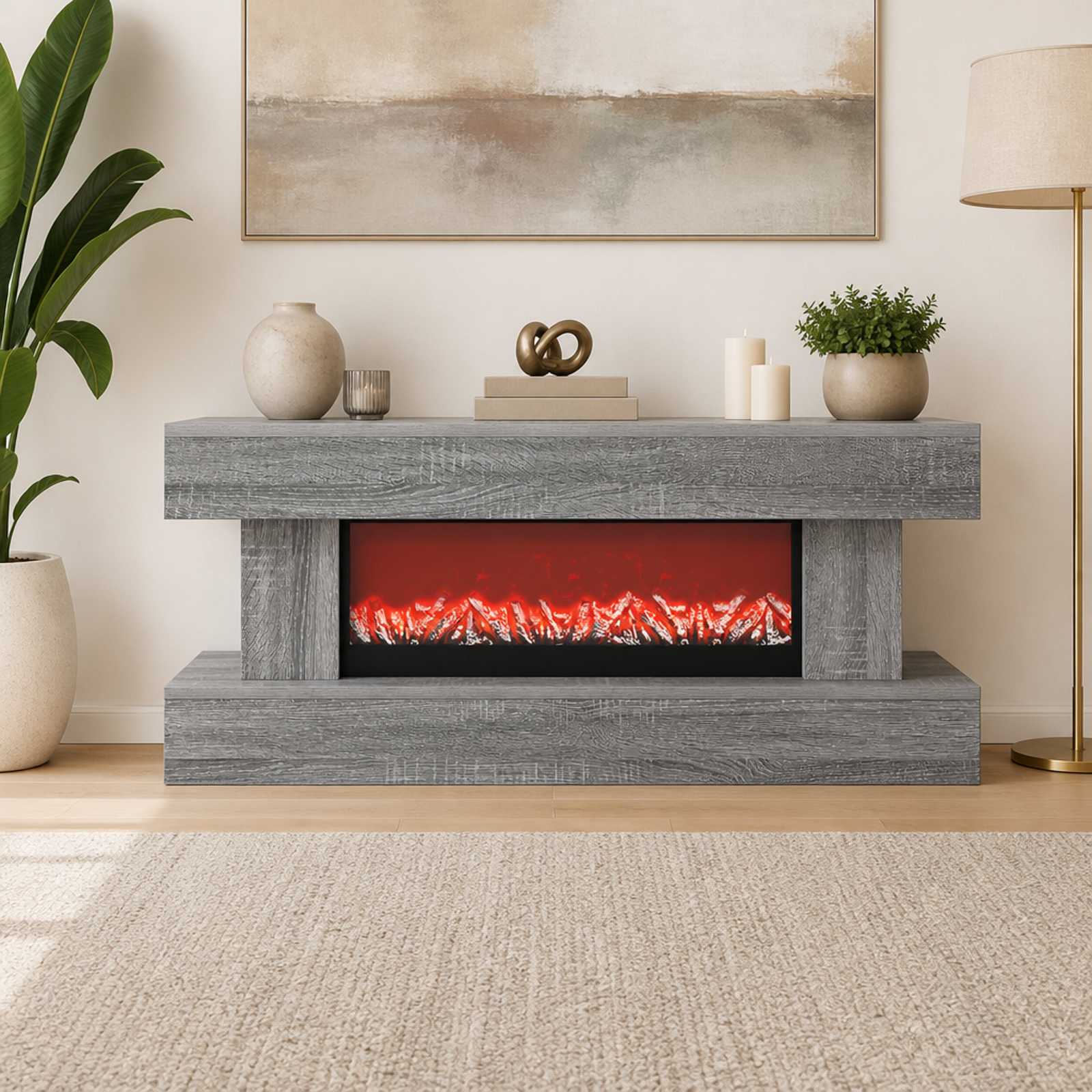 Električni kamin Siva Sonoma 100 x 30 x 44 cm Inženirski les
