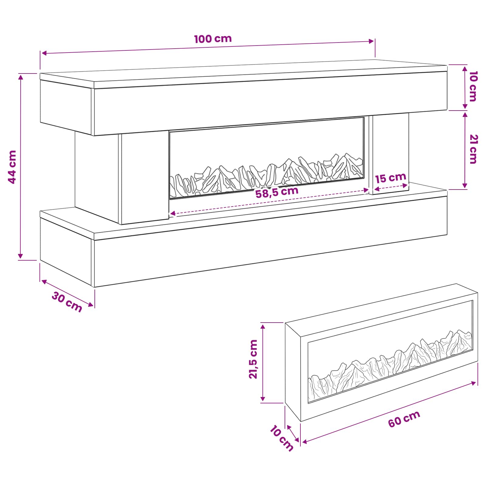 Električni kamin Siva Sonoma 100 x 30 x 44 cm Inženirski les