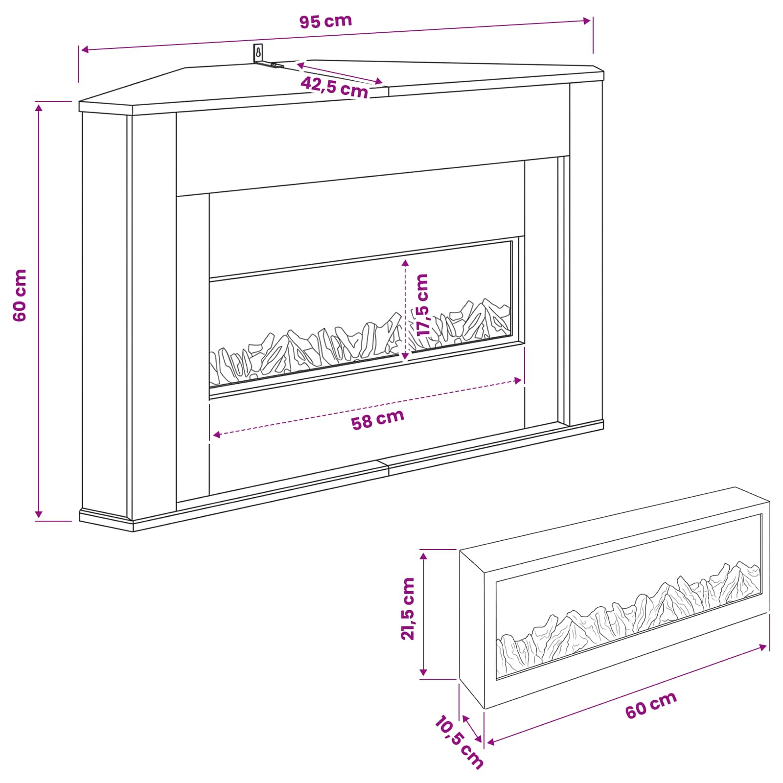 Kamin z LED-trakom Bela 95 x 42,5 x 60 cm Inženirski les