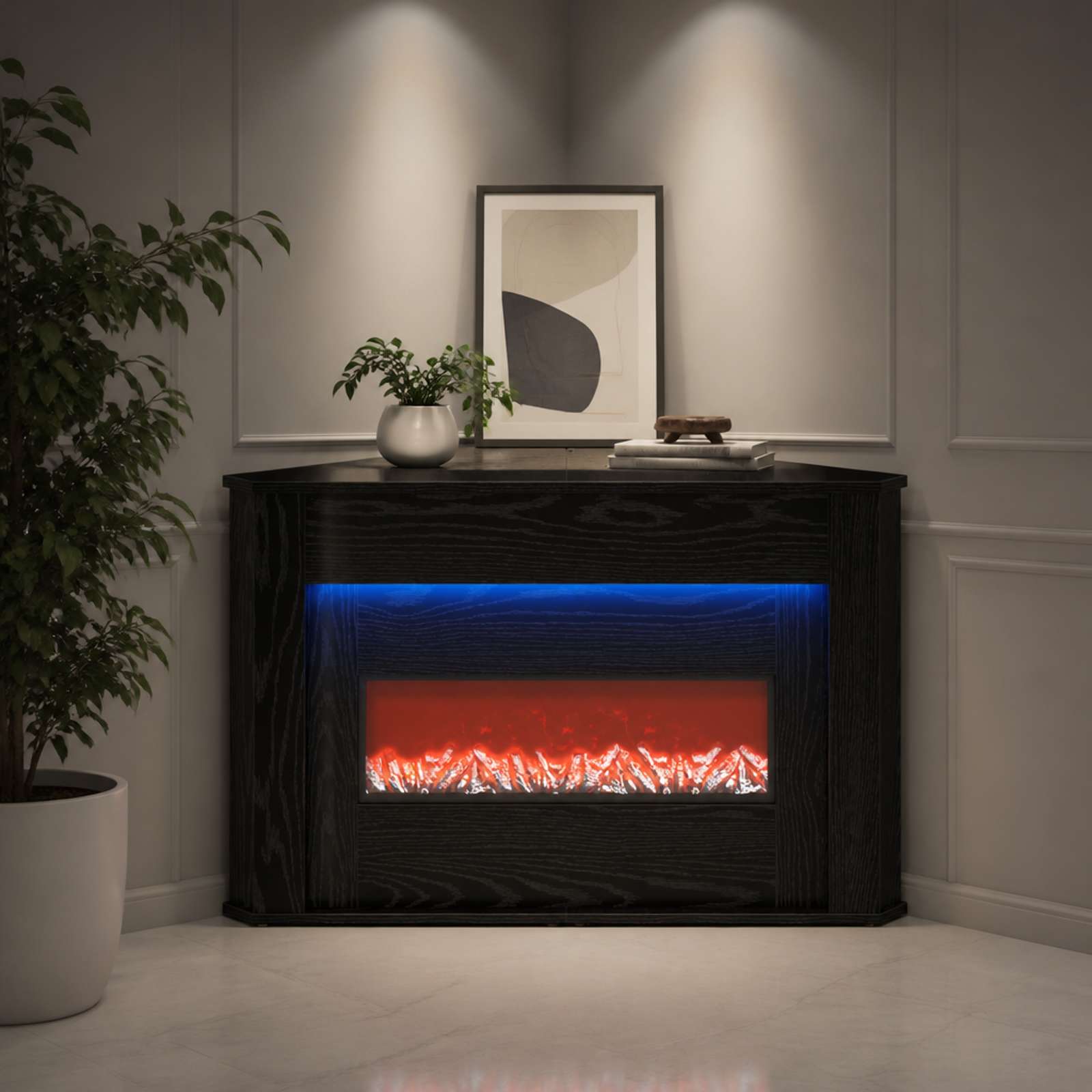 Kamin z LED-trakom Črni hrast 95 x 42,5 x 60 cm Inženirski les